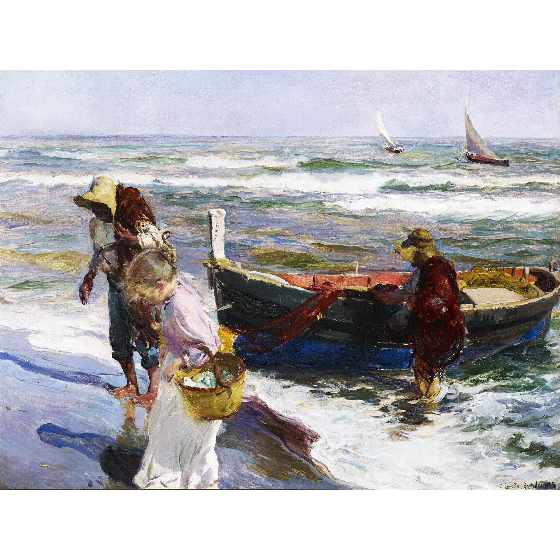 Artery8 Sorolla Arrival Of Fishing Boats Painting Large Wall Art Poster Print Thick Paper 18X24 Inch