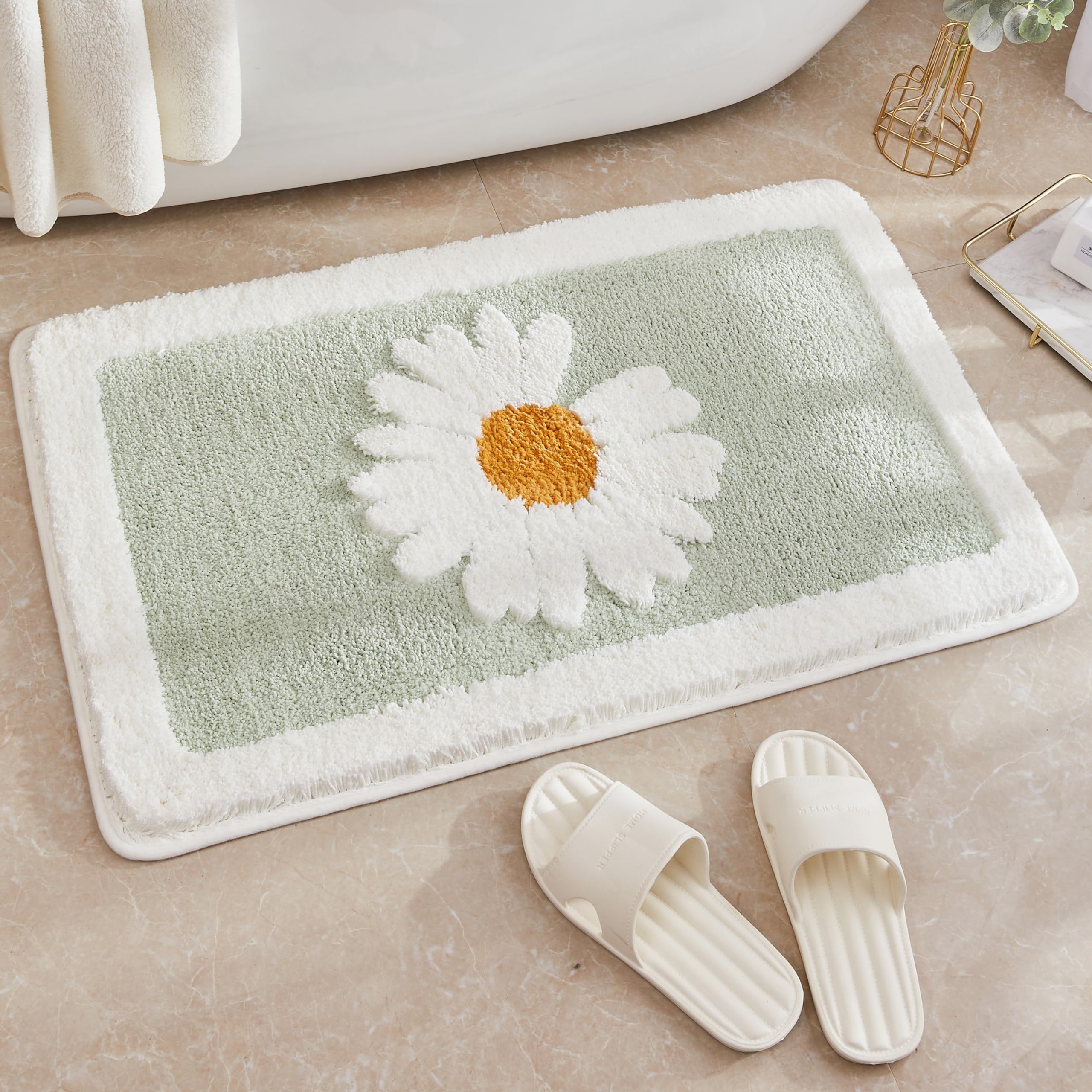 Tapis de bain de luxe en microfibre vert 45x65 cm au confort hôtelier