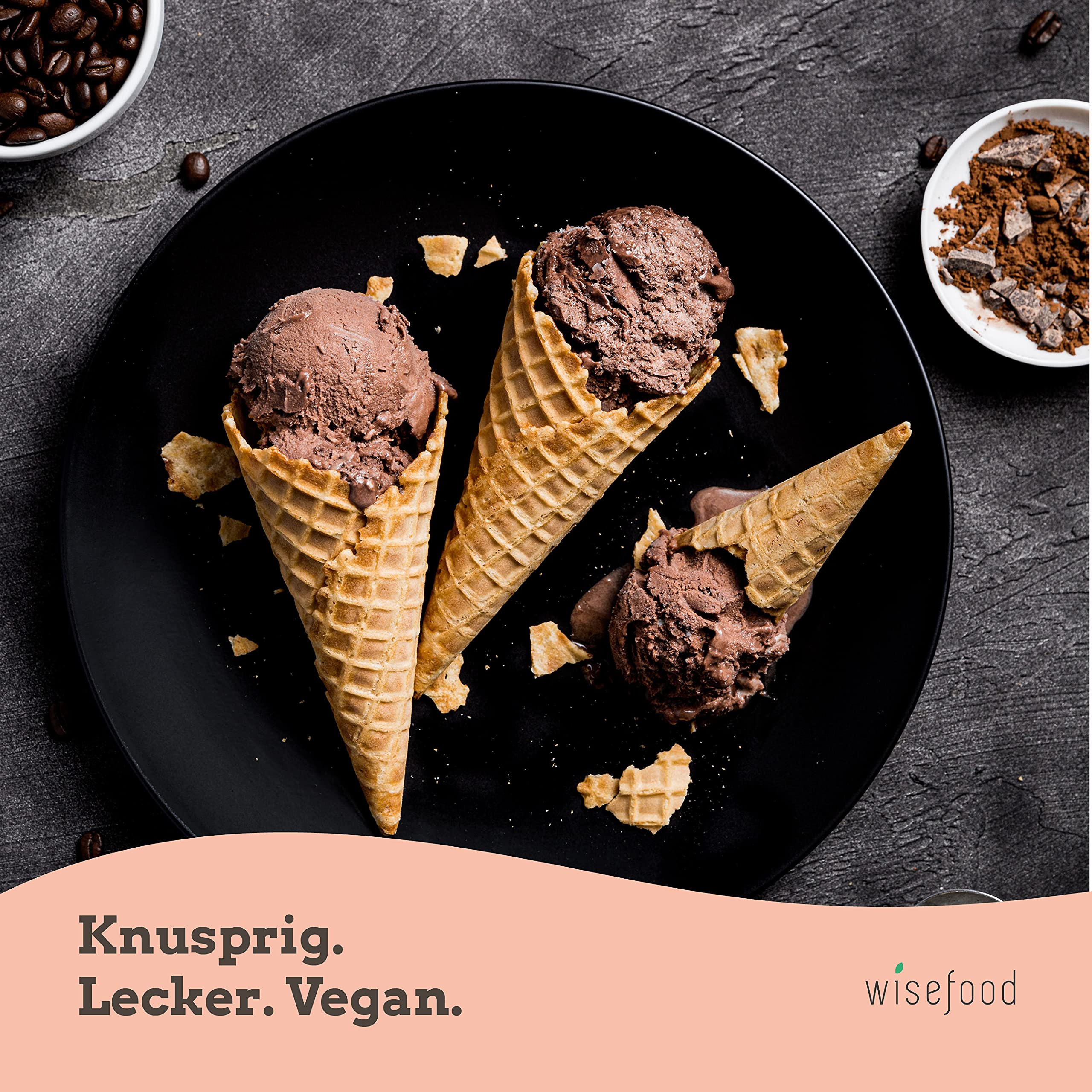 Wisefood Waffelhörnchen - 282 Stück essbare Eistüten 14,5cm ∅ 6cm - Süße Waffeltüten vegan für 1-2 Kugeln Eis - Knusprige Eishörnchen in bester Eisdielen Qualität
