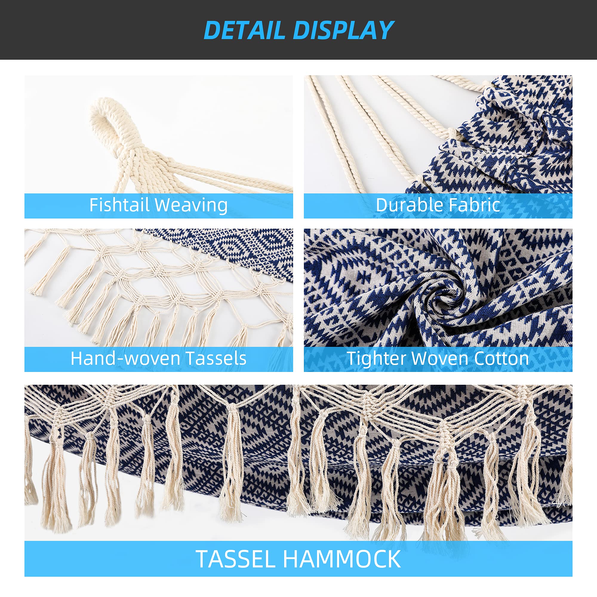 Hamaca de jardín con borlas, hamacas de jardín con transporte portátil, bolsa de lujo con flecos de macramé para patio, jardín, patio trasero, playa, tela de porche al aire libre e interior, hasta 450 4