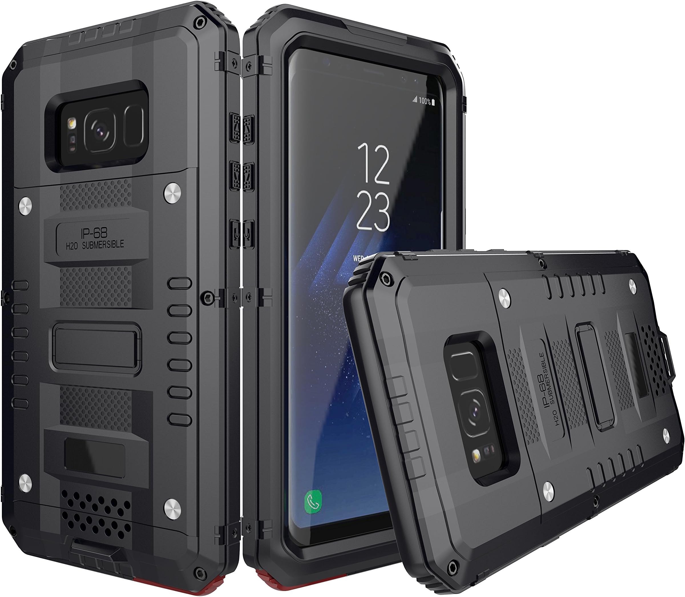 Galaxy S8 Plus Waterproof Case, Aluminum Metal Heavy Duty with Built-in Screen Full Body Protective Shockproof Drop Proof Hybrid Cover Military Outdoor Sport for Samsung Galaxy S8 Plus (Black)