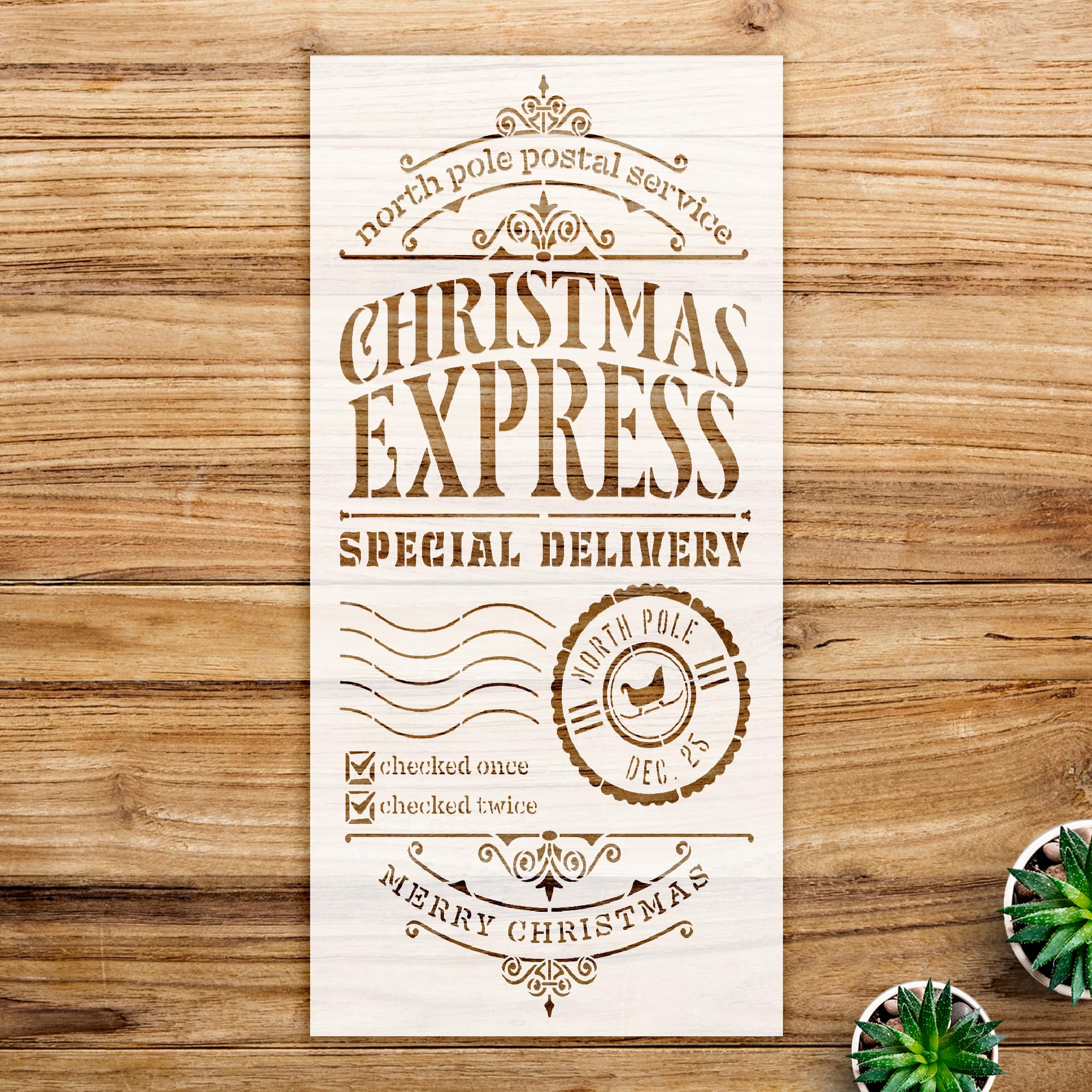Christmas delivery Stencil for Holiday Crafts and Home Decor, North Pole Design for Wood, Walls, and More - Size A1 (16.0
