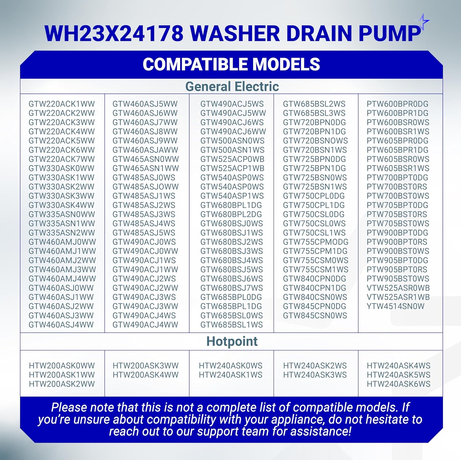 290D1201G003 290D1201G001 WH23X28418 Washer Drain Pump - For GE Hotpoint GTW330ASK GTW460ASJ GTW220ACK HTW240ASK - Replaces B40-3A01 AP6889136 PS12723115 B30-3A02 EAP12723115 WH23X24178