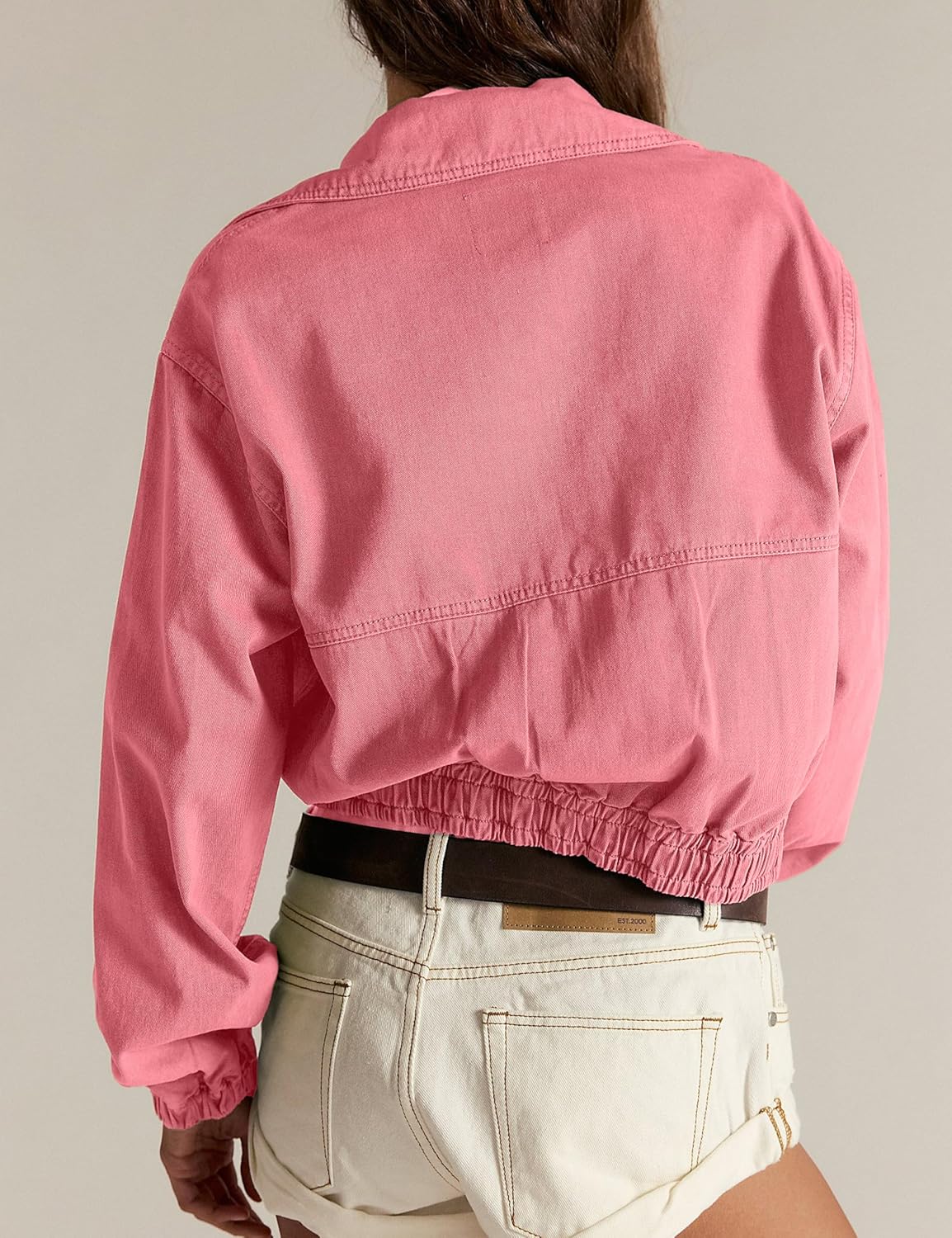 Women's Cropped Jacket Lightweight Bomber Style with Zip Front Pockets Long Sleeve Fall Winter Casual Wear - Image 2