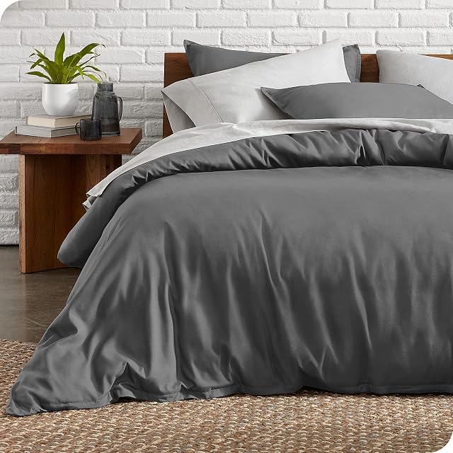 Bare Home Duvet Cover Set Single Size - Premium 1800 Ultra-Soft Duvet Cover Set - Lightweight - Cooling Duvet Cover - Bed Duvet Cover with 1 Pillowcase (Single, Grey)