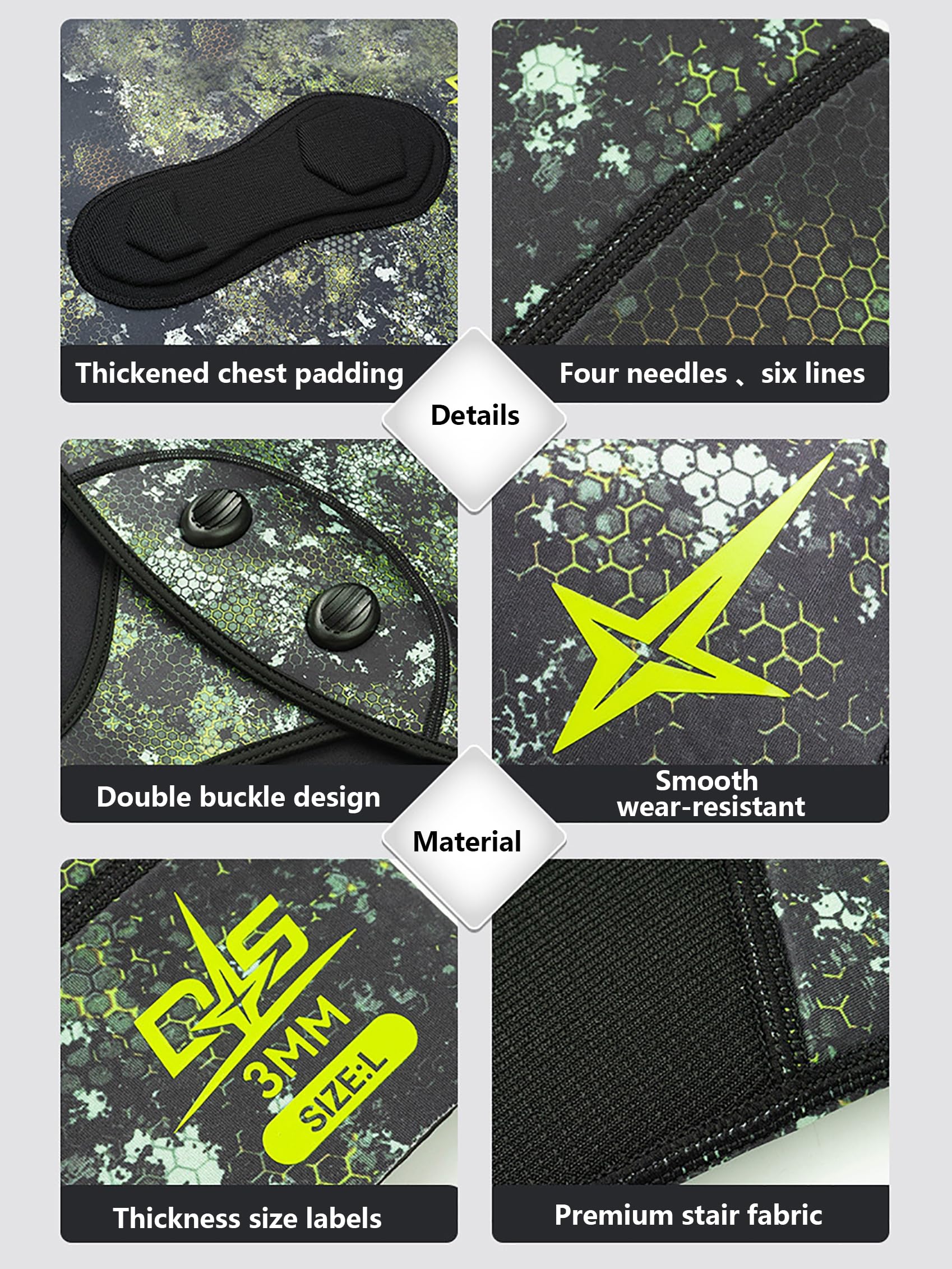 Muta da Pesca Sub 3 mm, 2 Pezzi con Cappuccio Mimetico e Pantaloni | Neoprene termico mimetico, cuciture Flatlock, pettorale rinforzato, vita alta, ginocchia antiabrasione