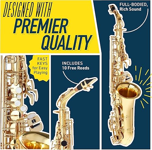 Miniatura 3 de Saxofón alto Mendini por Cecilio Eb con sintonizador boquilla y funda 10lengúetas y libro de bolsillo Dorado