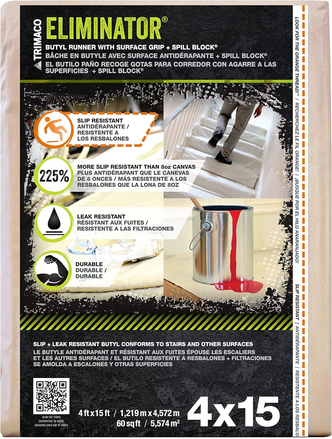 Trimaco Eliminator Butyl Drop Cloth 4x15 ft - Leak-Proof, Slip-Resistant Professional Painting Protection