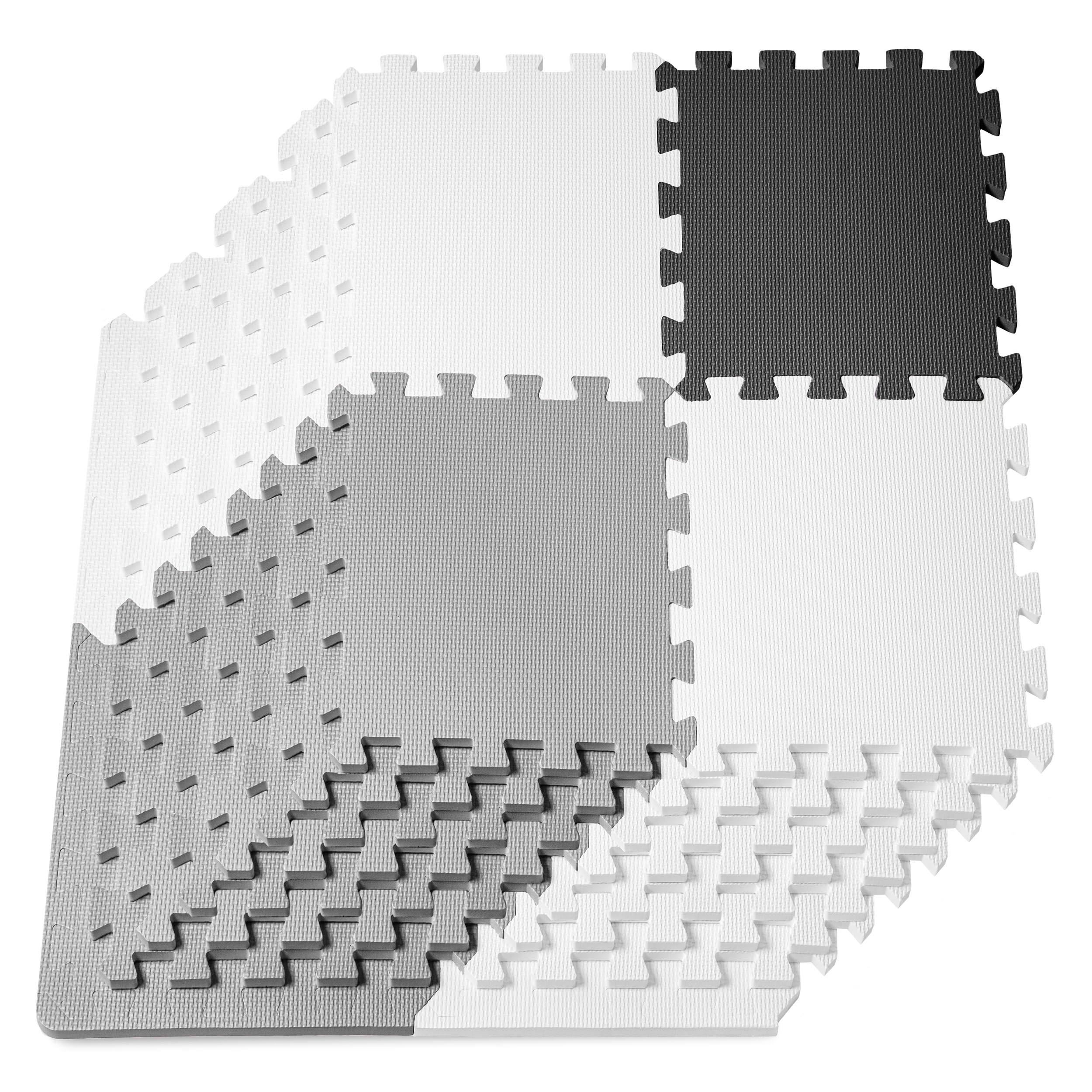 ProSource Baby Play Mat, Soft Foam Floor Tiles for Kids, Interlocking EVA Panels for Playpen Use, Crawling Development Surface, Safe Non-Toxic Toddler Flooring, 32 Tiles, Black/Gray/White