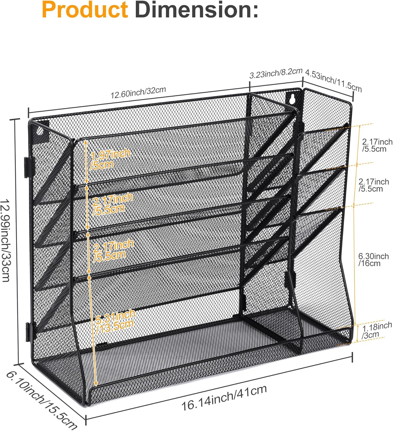 TQVAI Hanging Storage Wall File Organiser in Tray, 5-Tier Magazine Rack with Pen Holders, Leaflet Holder Wall Storage Desk Tidy Organiser for Office Accessories, Black 8 91BOcpWm3KL. AC SL1500