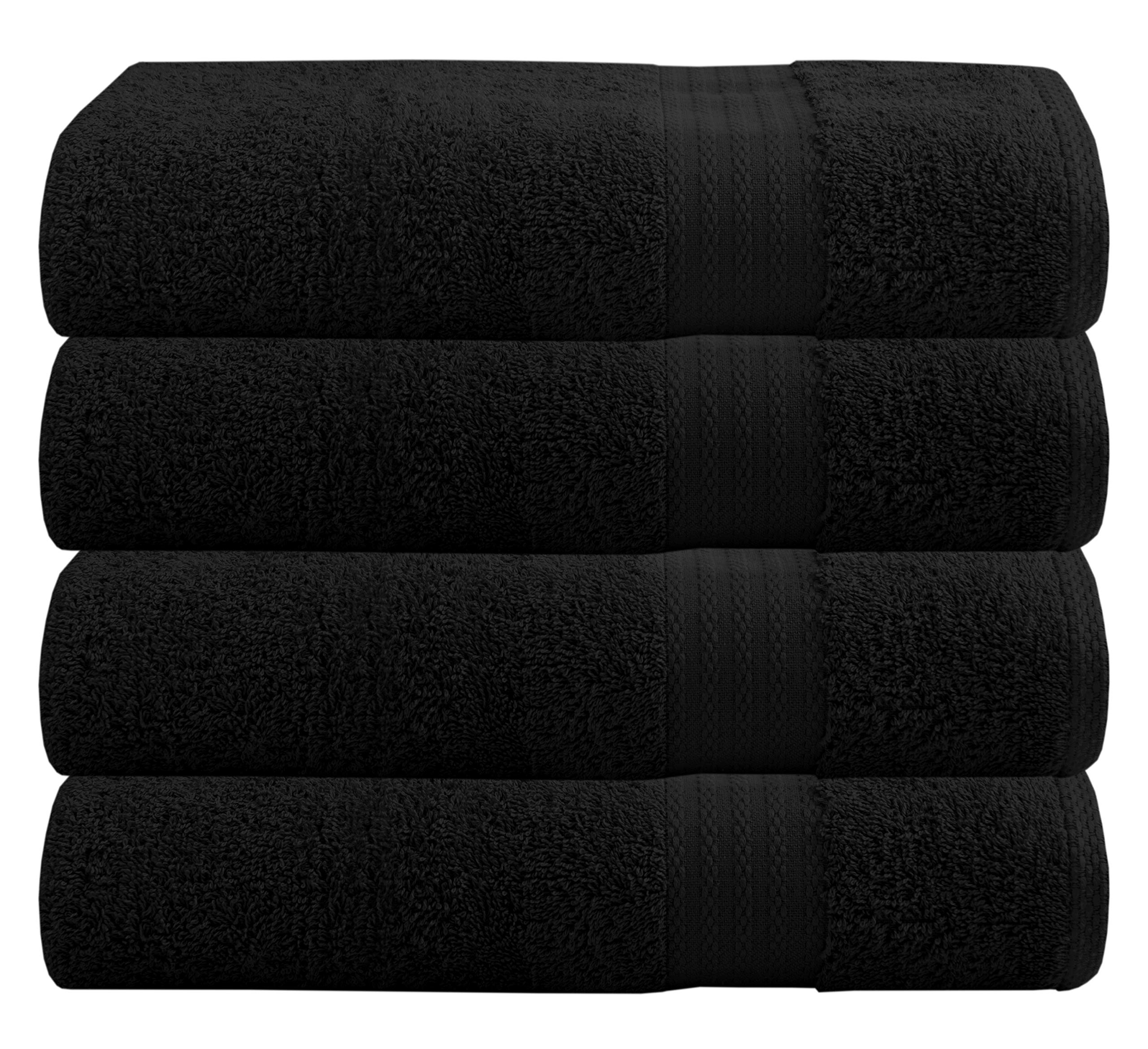 GLAMBURGPremium Cotton 4 Pack Bath Towel Set - 100% Pure Cotton - 4 Bath Towels 68x137 Cms - Ideal for Everyday use - Ultra Soft & Highly Absorbent - Black