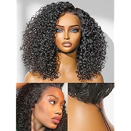 LUVME HAIR 100% Real Human Hair Wig Lace Frontal Deep Curly 16 inches Drawstring Cap Glueless HD Lace Wigs Human Hair Pre Plucked Pre Cut, Curly Wig Human Hair Ready to Go Wig
