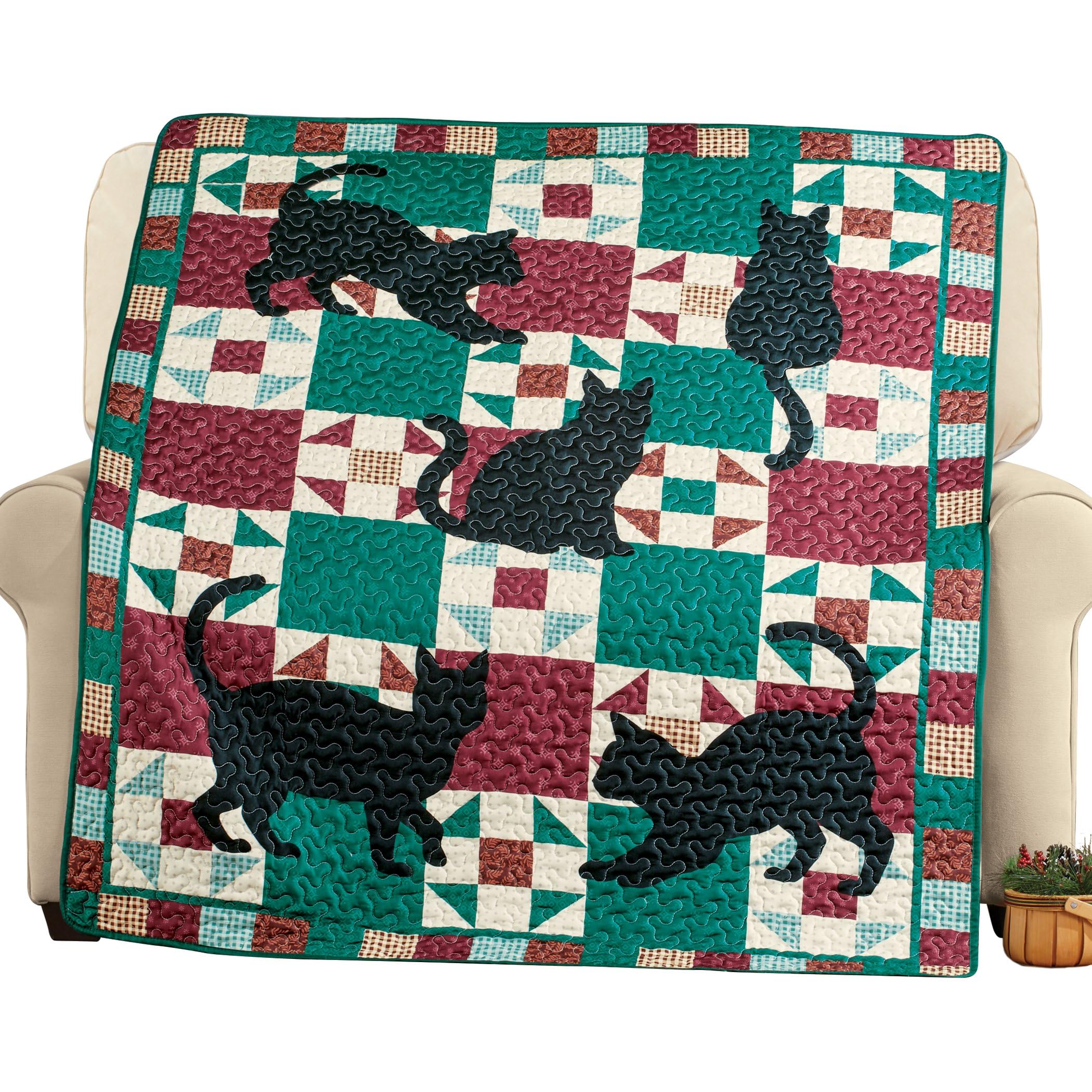 Collections Etc Cat Patchwork 5-Foot Long Quilted Throw
