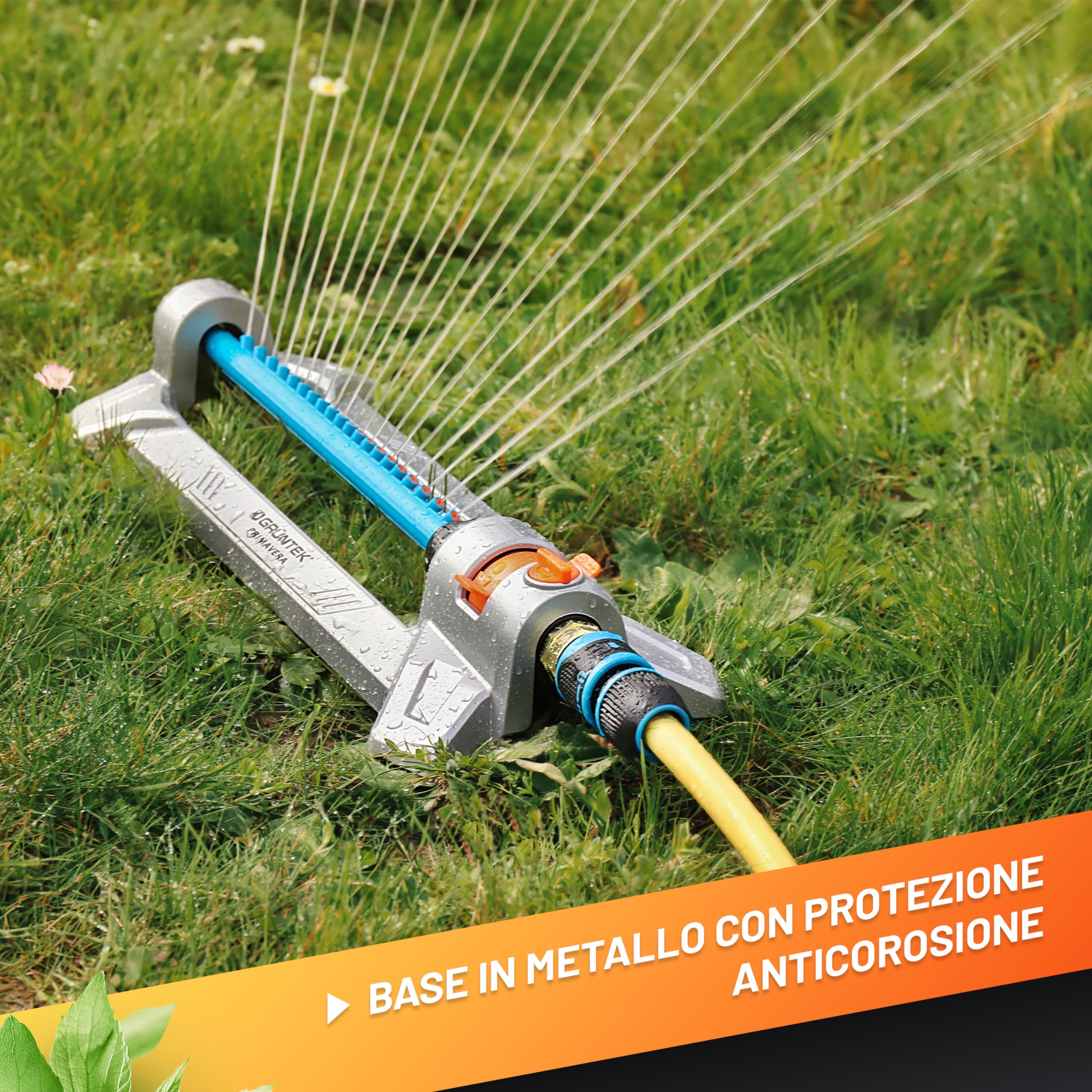 GRÜNTEK Irrigatore da Giardino Oscillante Automatico. Irrigatore in Metallo | Irrigazione automatica · Giardino, prato e erba Rettangolare Medio Grandi fino a 352m² · Getto regolabile fino a 18 m