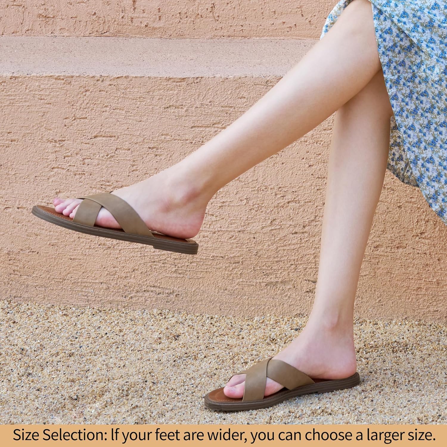 HARENCE Womens Flat Slides Sandals: Dressy Summer Slip On Flats Shoes Comfortable Open Toe Walking Beach Slide Sandal 8 Apricot image 2 of 5 B0DS24NTP3