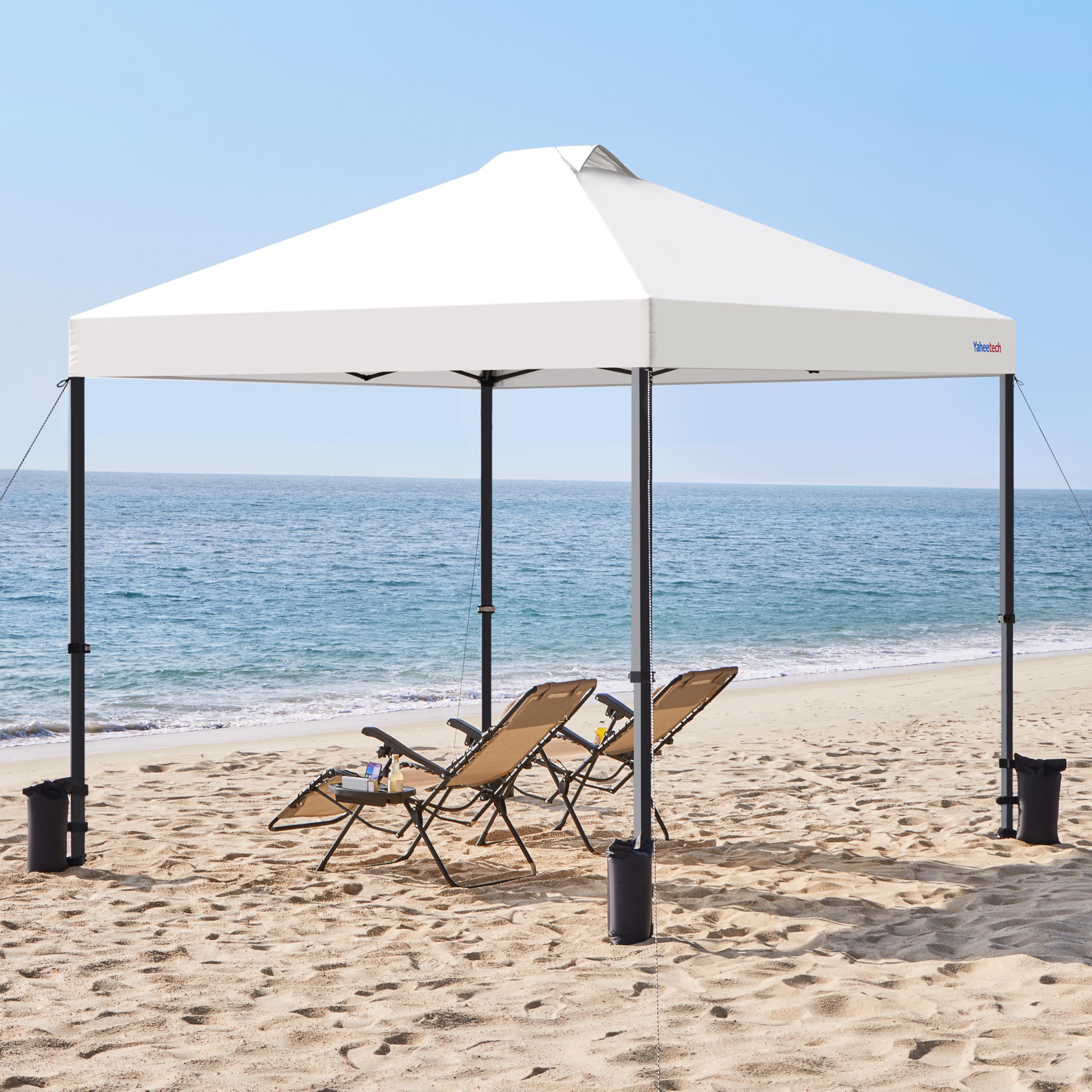 Yaheetech Carpa Pop-Up 3x3M con Ruedas, Cenador Altura Ajustable UPF 50+ con 1 Bolsa 4 Sacos de Arena 4 Cuerdas de Sujeción para Playa, Patio, Camping y Jardín (Blanco)