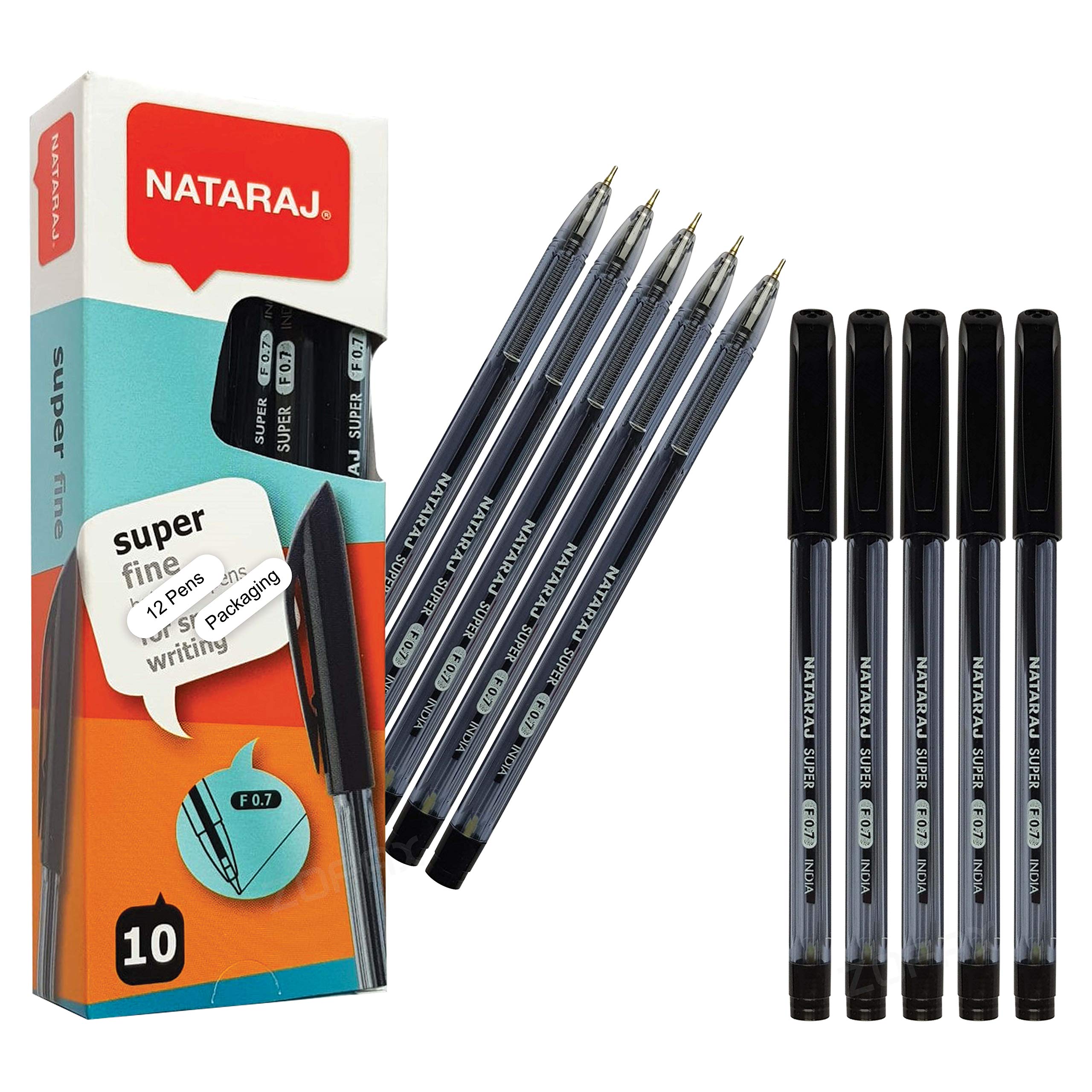NATARAJ SuperFine Ballpoint Pens Triangular Grip Smooth Writing (10 x 0.7mm BLACK Ball Pens + 1 x ZOFAX Black Ball Pen)