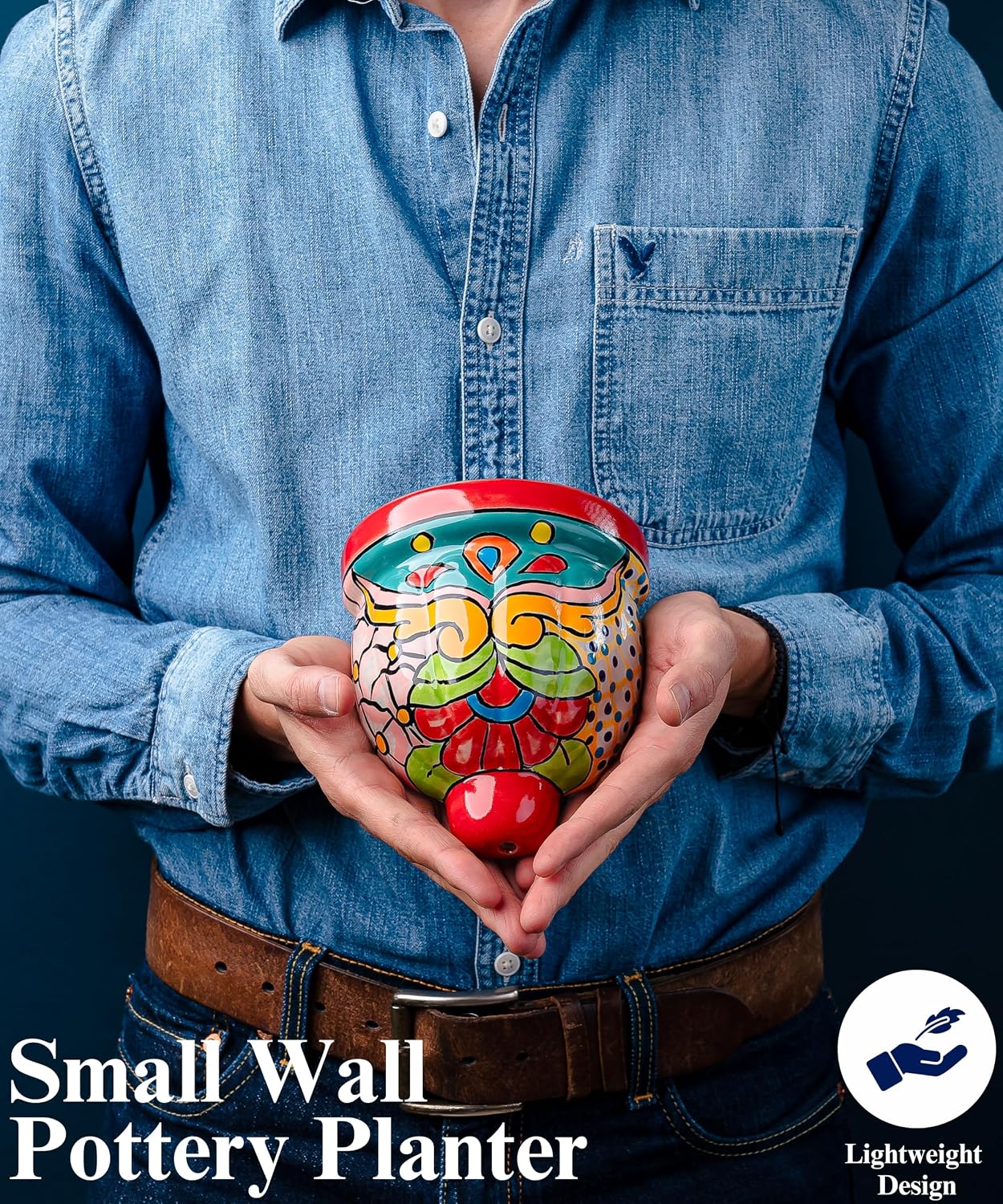 Mexican Pottery Planters - Wall Talavera Planter - Mexican Yard Pottery - Talavera Pots for Plants Indoor & Outdoor – 5" W x 5.5" H (Red-Small)