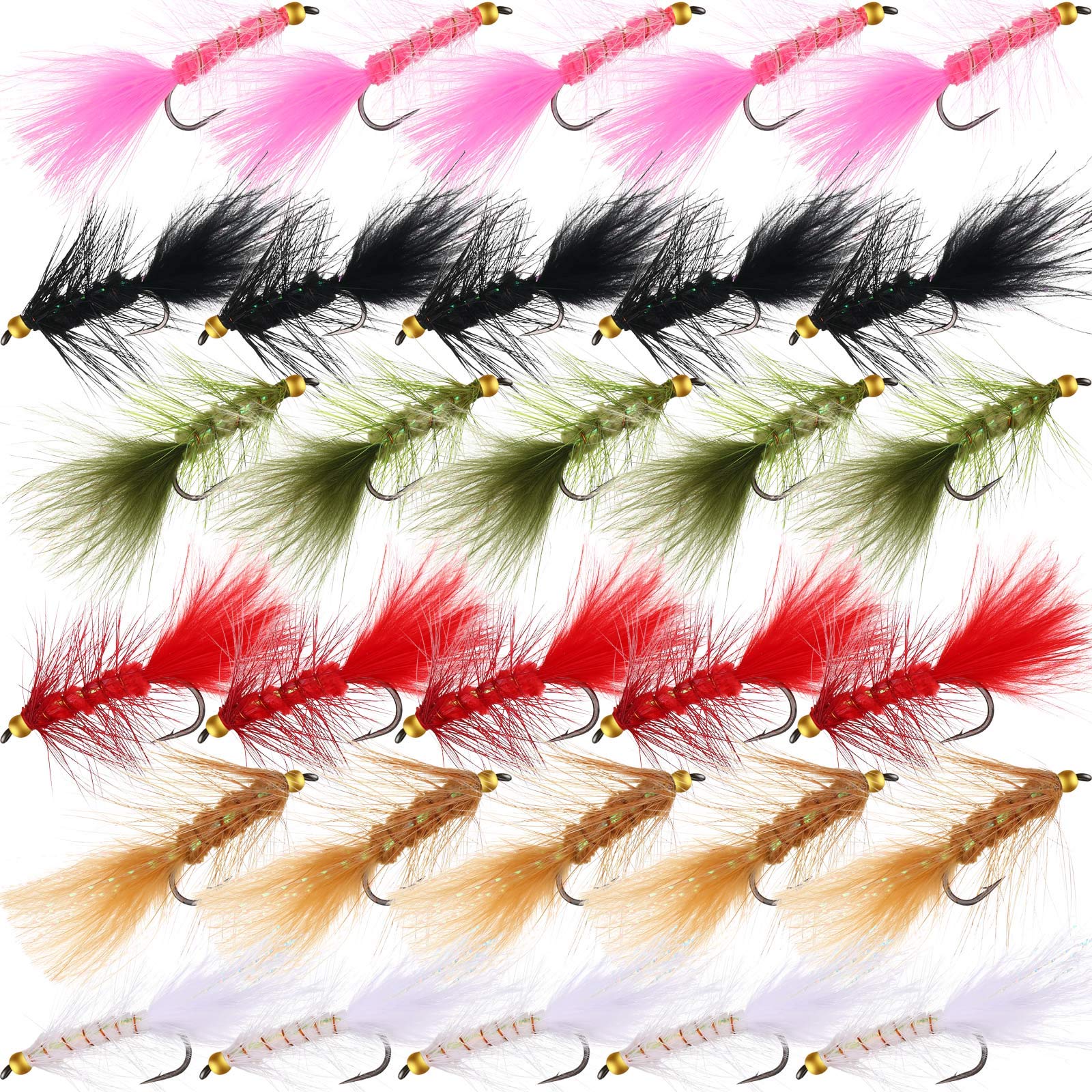 30 Pieces Fly Fishing Flies Streamer Fly Assortment Handmade Woolly Fly Fishing Lures for Trout Fishing