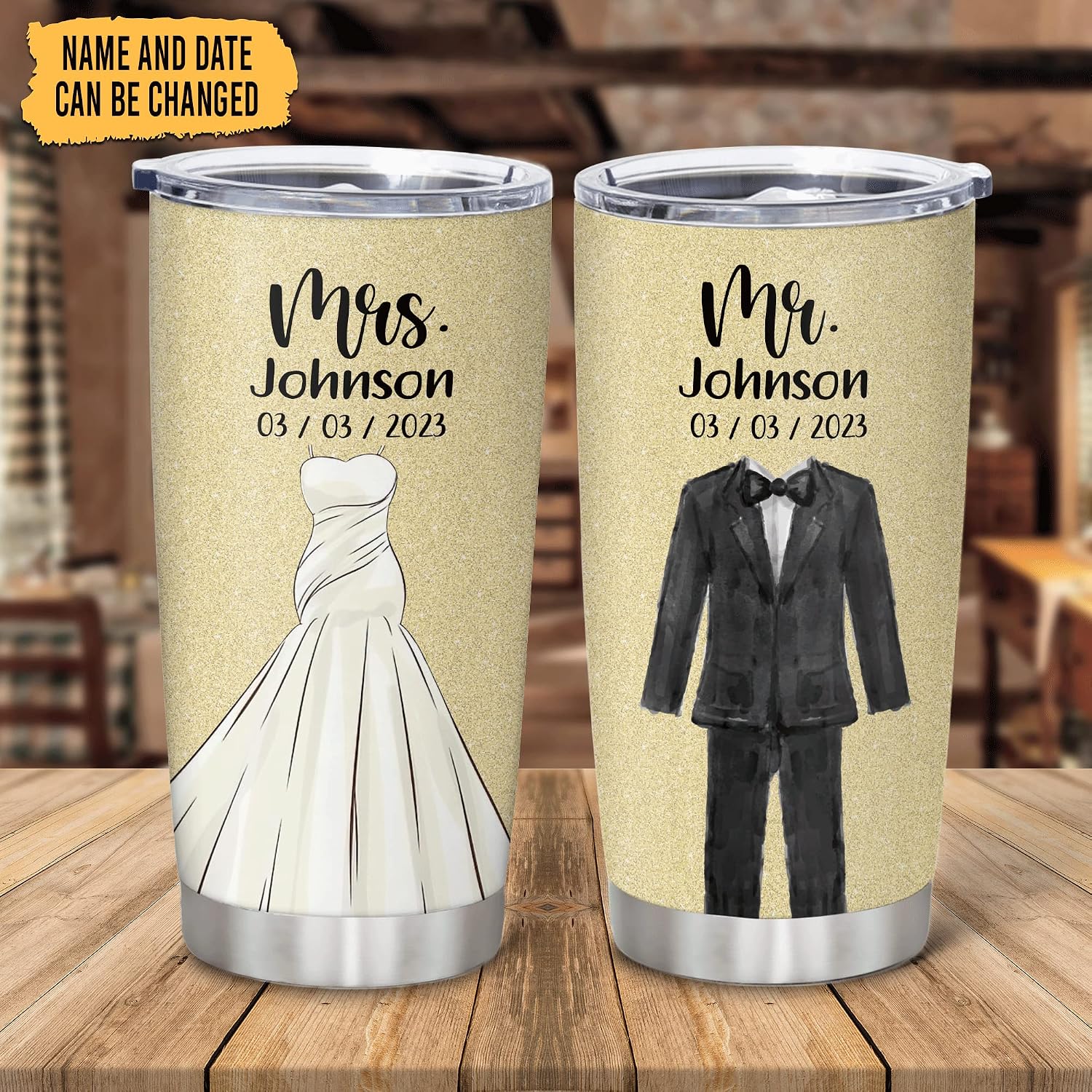 Hyturtle Personalized Wedding Engagement Gifts for Husband Wife Newlywed - Birthday Christmas -Couples Bride Groom Anniversary Bridal Shower Custom Name Stainless Steel Tumbler 20 oz With Lid