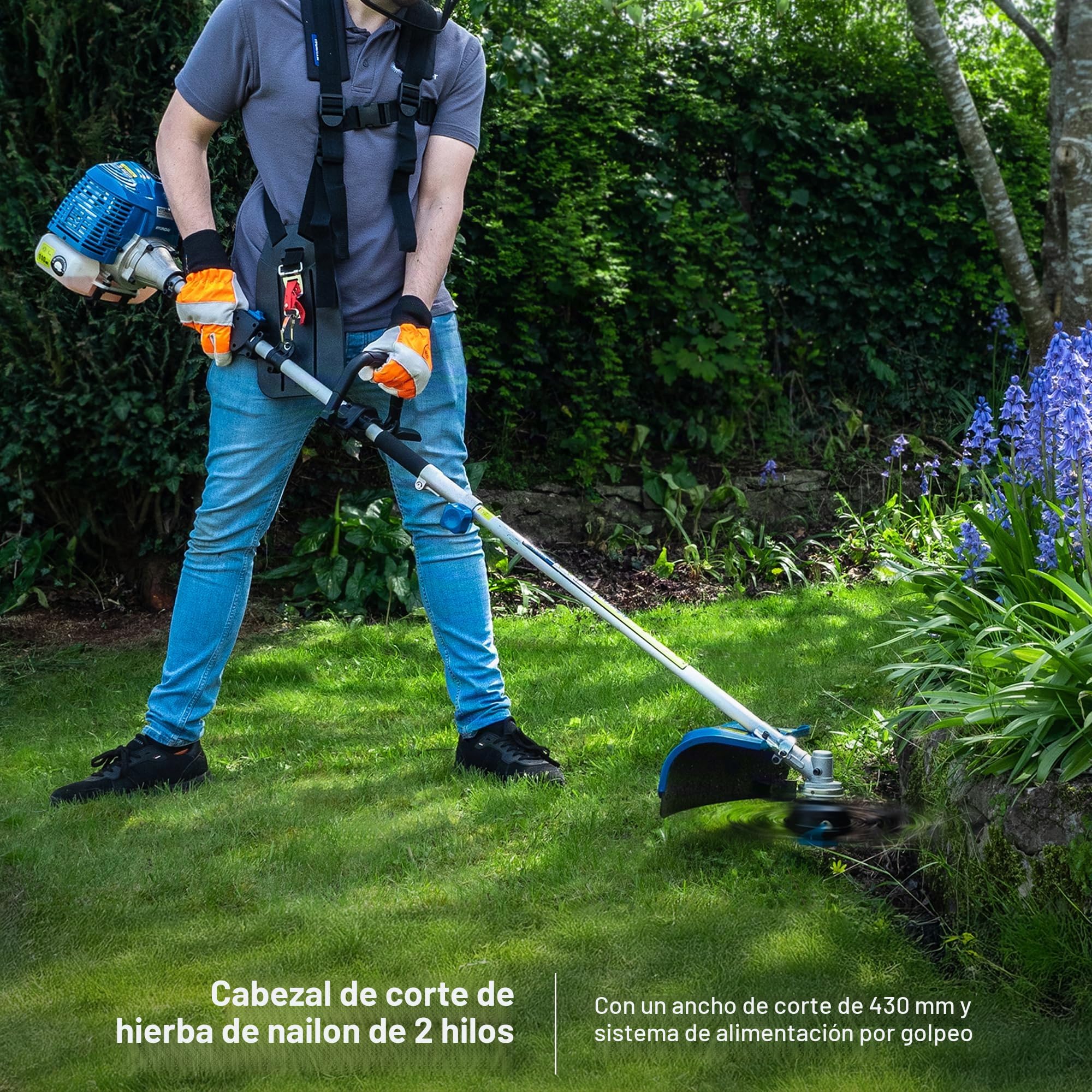 Hyundai Multi-Tool Térmica 56CC 5-en-1 - Desbrozadora, Corta-setos, Sierra de podar & Accesorios, Eje Separable, arnés Incluido, Sistema de jardinería versátil