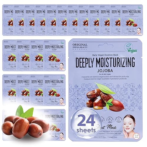 Innerest Original Derma Beauty - Mascarillas faciales de colágeno, paquete de 24 mascarillas veganas de jojoba hidratante profunda para el cuidado