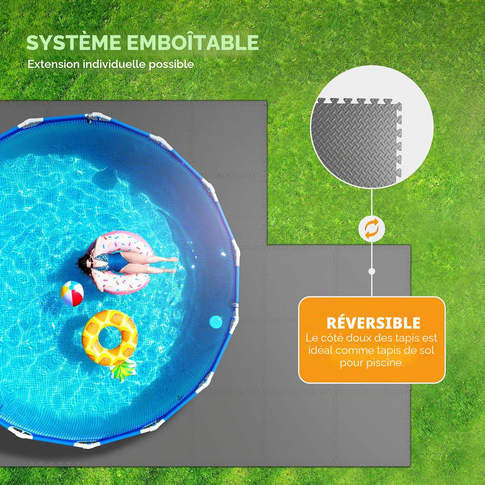 Bestlivings Lot de 16 tapis de protection de sol pour protéger votre piscine (52 x 52 x 1,2 cm) – 4,32 m² – Système d'emboîtement robuste extensible à volonté