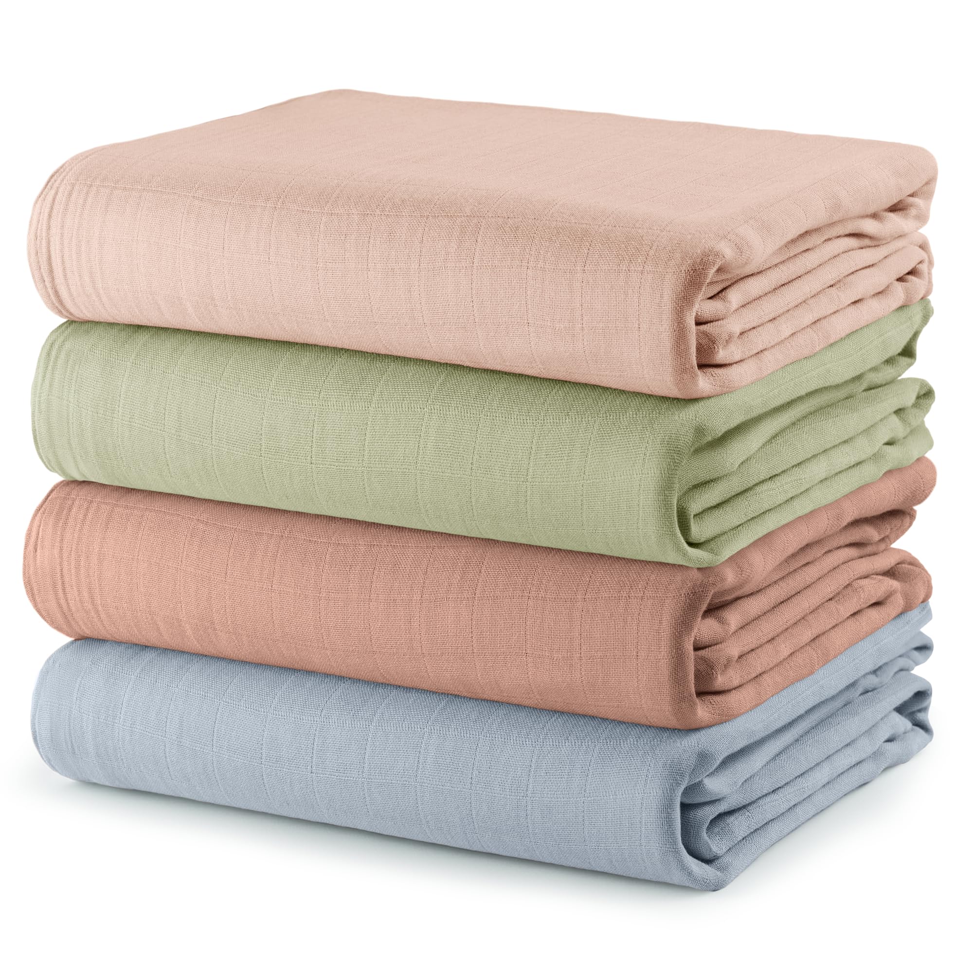Comfy Cubs Muslin Swaddle Blankets Pack of 4, 47 x 47 Inches, Soft Cotton Baby Blanket Set, Large Multipurpose Swaddling Wraps for Newborns - Self-Soothing Swaddle - Pacific, Cedar, Sage, Blush