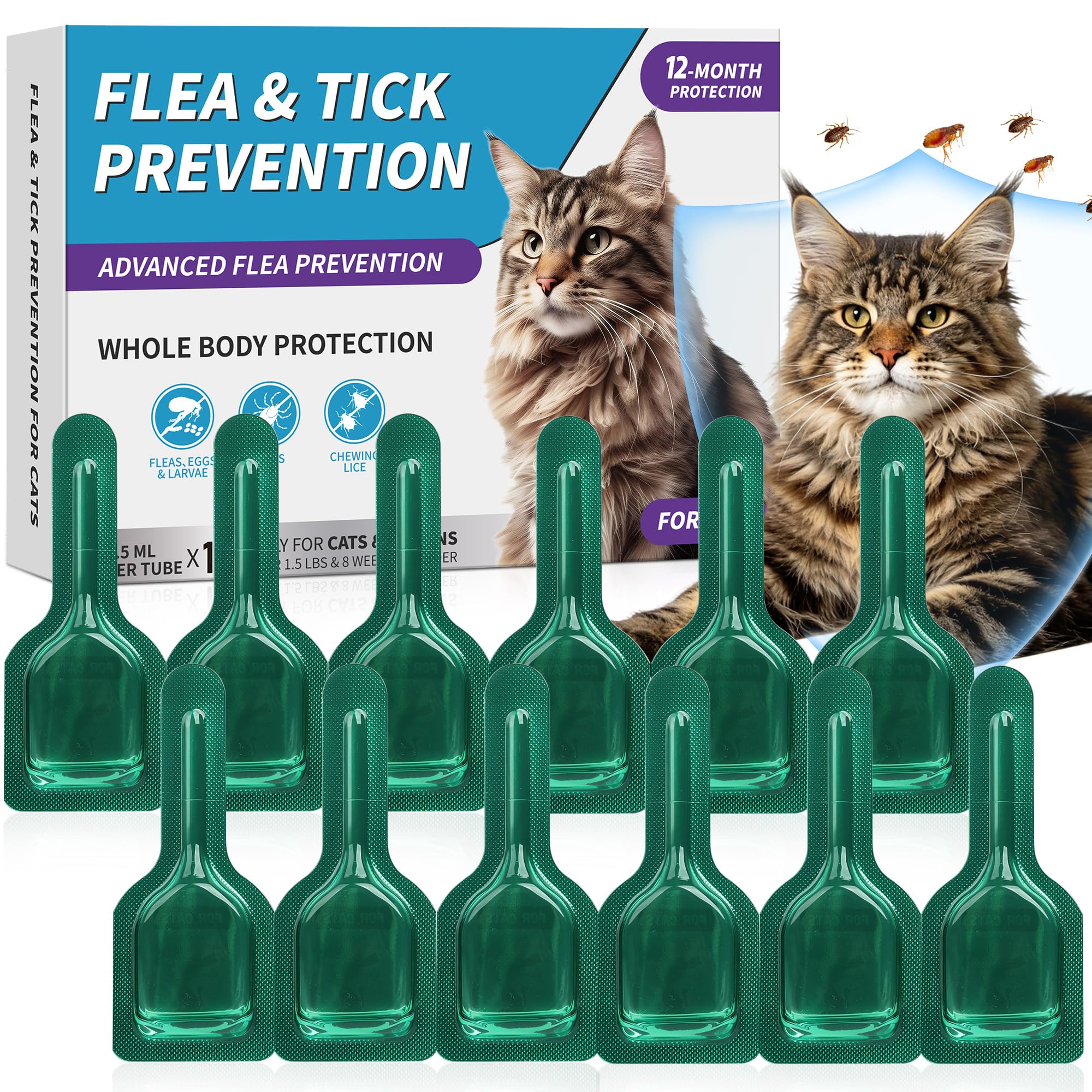 12 Pipetten Natürliche Pflegetropfen für Katzen und Kätzchen, Sanfte Kräuterextrakt-Formel, Sanfte Pflege für Empfindliche Haut