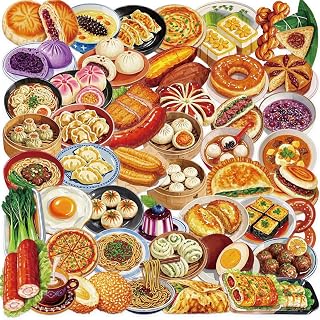 50 Packs Chinese Food Stickers Water Bottles Laptop Phone Computer Guitar Skateboard Hydroflasks Chinese Noodles Buns Transparent Vinyl Sticker Waterproof Aesthetic Decals for Kids Teens Girls Adults