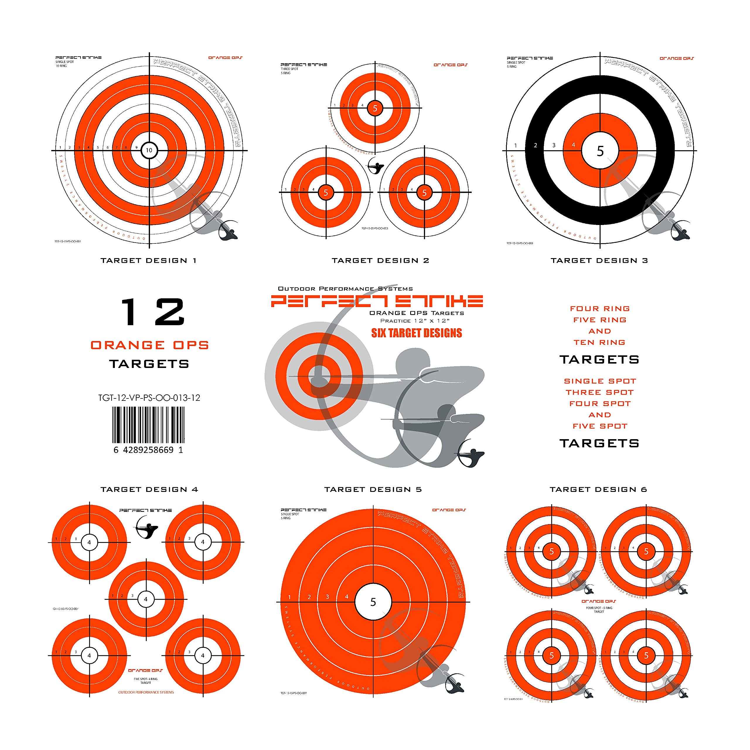 Heavyweight Targets for Archery and Marksmanship. Great for Practice Indoors, at The Range or in The Back Yard. Perfect Strike Orange OPS Targets. Variety Pack. (12 Targets)