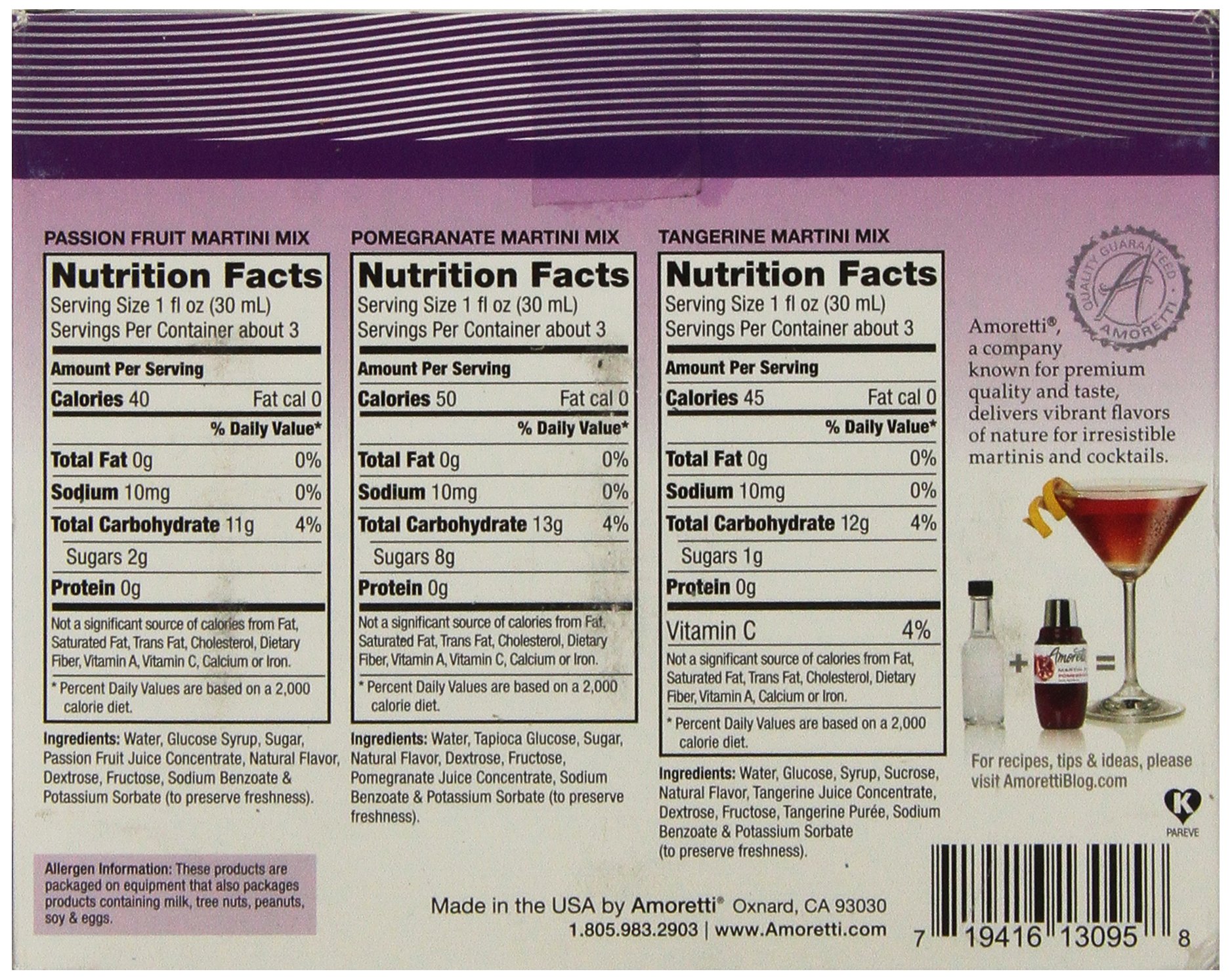 Amoretti Premium Martini Cocktail Mix Exotic Minis, Tangerine, Pomegranate and Passion Fruit, 3 Count