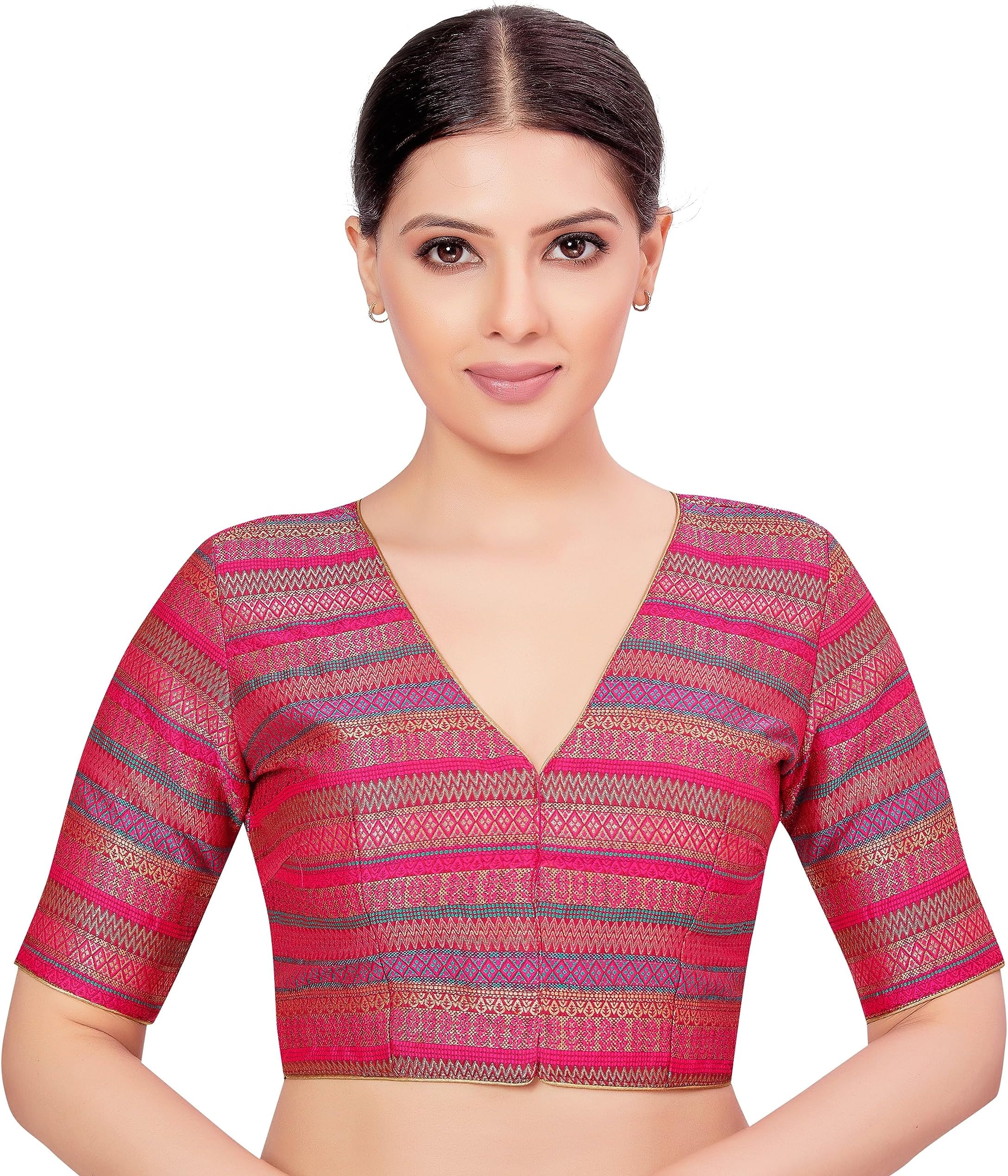 Studio Shringaar Women's Half Sleeve Brocade Readymade Saree Blouse