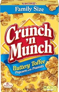 CRUNCH 'N MUNCH Buttery Toffee Popcorn with Peanuts, 12 oz. (Pack of 6)