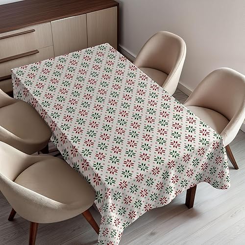 Ambesonne Mantel de Navidad, diseño tradicional de rosas selbu noruegas en orden diagonal, nórdico clásico, mantel rectangular para comedor, cocina,