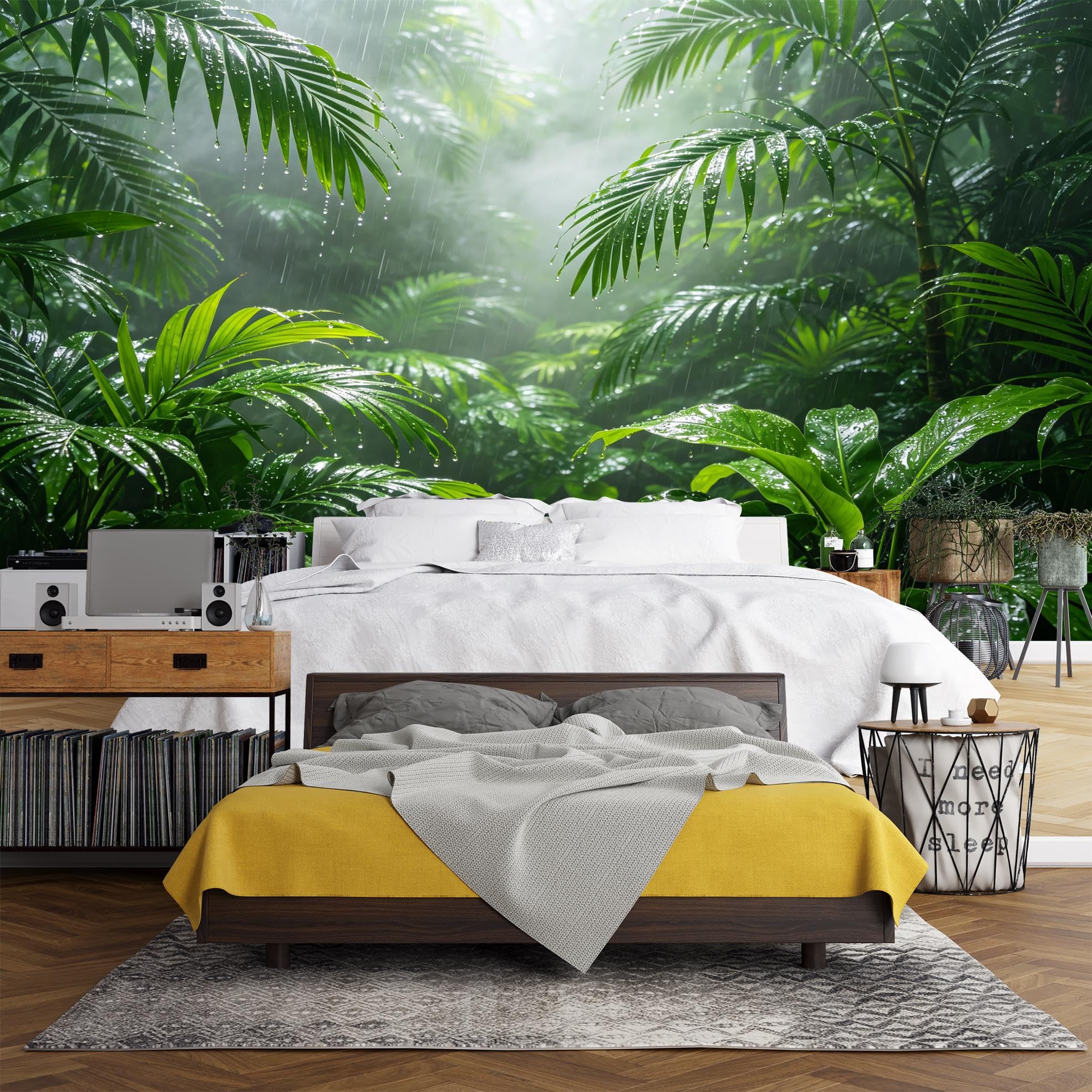 Fresque Murale Panoramique 3D, Papier Peint Autocollant Jungle de Forêt Tropicale 180X120Cm(Wxh) Paysage Nature Photo Tapis Peint Autocollant Vinyle Amovible pour Chambre Salon Décoration
