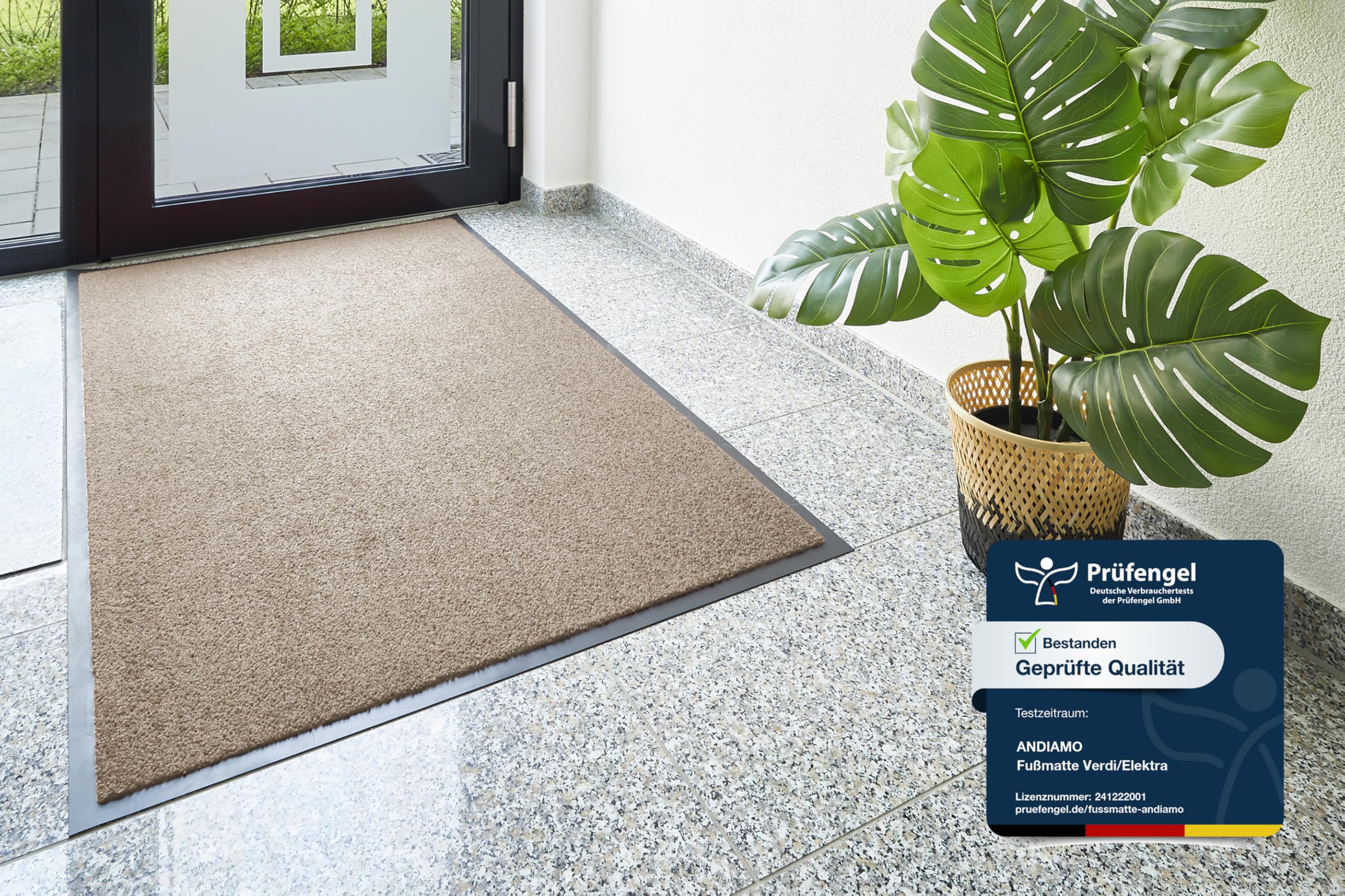 Andiamo Zerbino Elektra - Tappetino Antisporco per l'Ingresso di Casa - Ideale per Interni o Aree Esterne Coperte - 90 x 150 cm Taupe