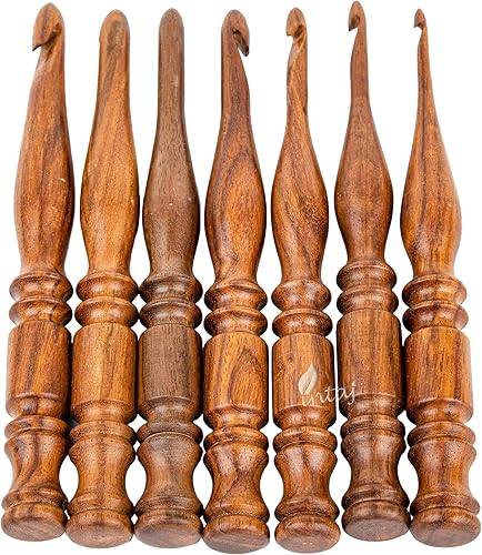 Miniatura 5 de INTAJ - Juego de ganchos de ganchillo de madera hecha a mano para tejidos, agujas de ganchillo de palisandro, agujas de tejer para crocheting de