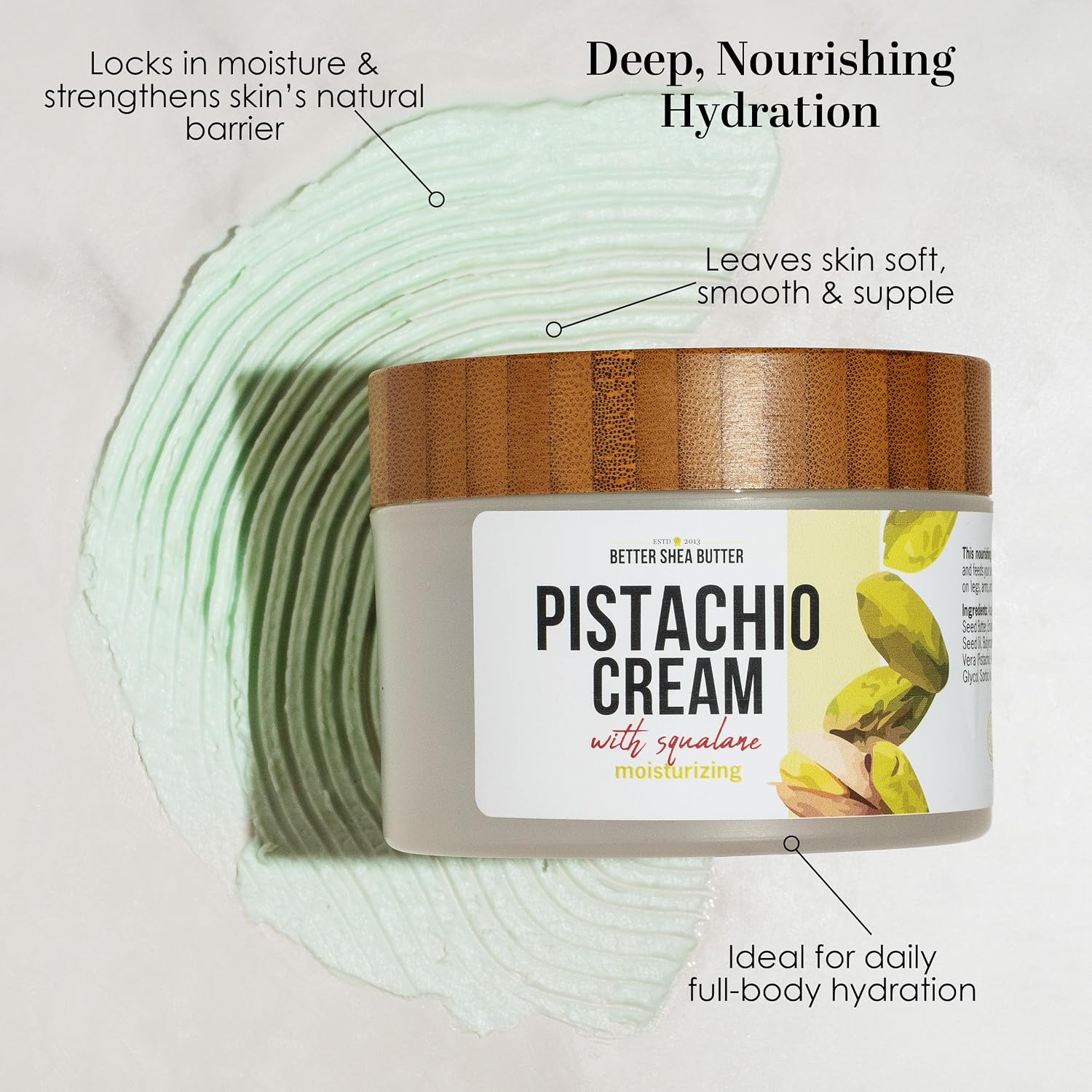 Pistachio Body Butter Cream – Rich Moisturizer for Dry Skin with Shea Butter, Squalane & Pistachio Oil – Hydrating Body Cream with Pistachio Ice Cream Scent