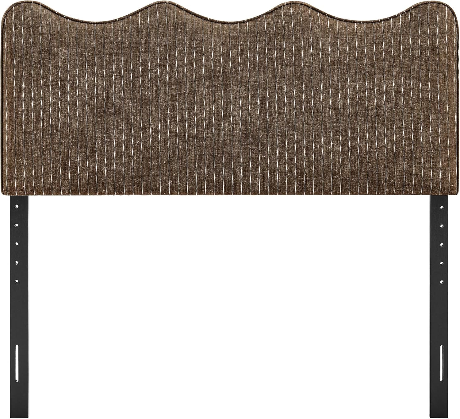 Monday Athena Striped Fabric Upholstered King Size Adjustable Headboard in Earth Stripe - with Scalloped Wave Design and Soft Linen-Like Fabric