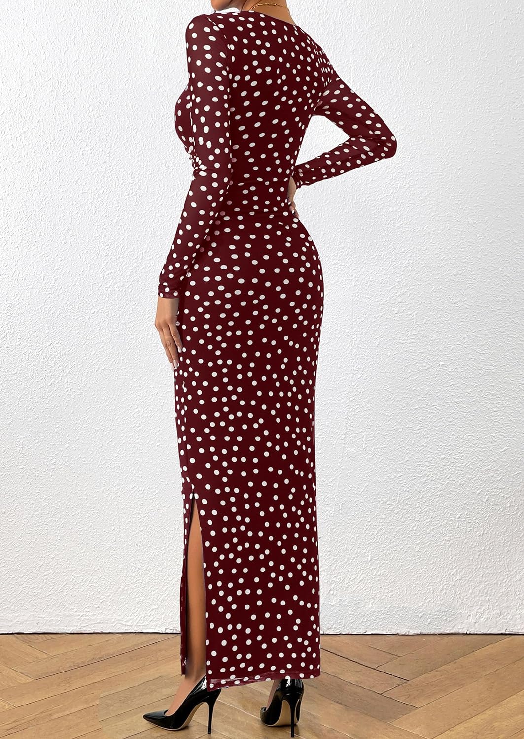 PRETTYGARDEN Women's Bodycon Maxi Dress Fall Spring Fashion Long Sleeve Floral Print Tight Fitted Party Club Ruched Dresses - Image 4