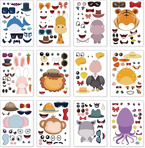 24 hojas de 8.27 x 5.9 pulgadas, haz tus propios animales para niños pequeños, haz una cara para niños, regalos de fiesta para actividades