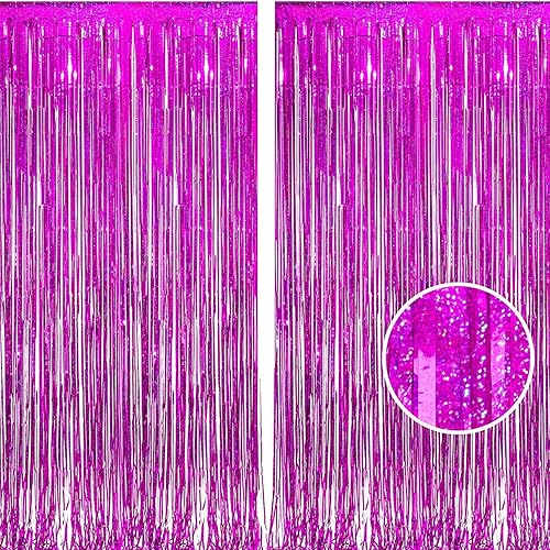 Miniatura 6 de BRAVESHINE Telón de fondo de cortina de flecos de papel de aluminio, paquete de 2 cortinas de oropel amarillo para cabina de fotos, serpentinas para