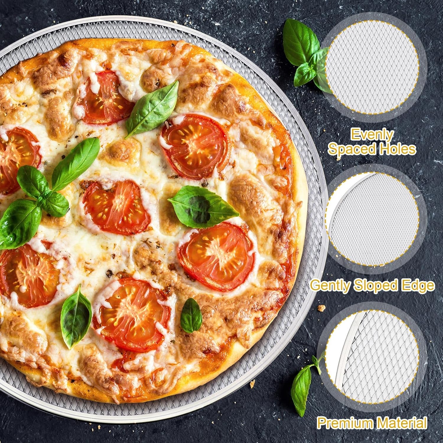 Nuogo 8 Pcs 16 Inch Pizza Pan with Holes Aluminum Mesh pizza Screen Seamless Round Tray for Oven Nonstick Baking Sheet for Kitchen Bakery Restaurant BBQ Party Cookware Supplies