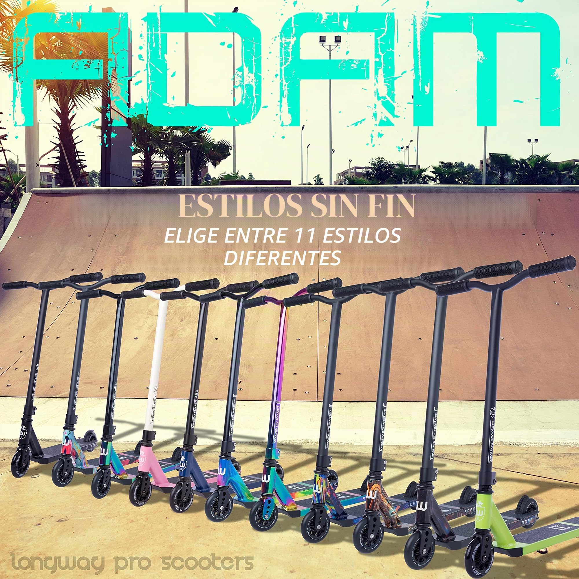 Longway Patinete de Acrobacias Adam, Robusto Patinete de Acrobacias 6061 T6 de Aluminio endurecido, ABEC 9, Ruedas de 110 mm, Freno Flexible, Patinete, Scooter de Fun, Patinete de Truco, Patinete