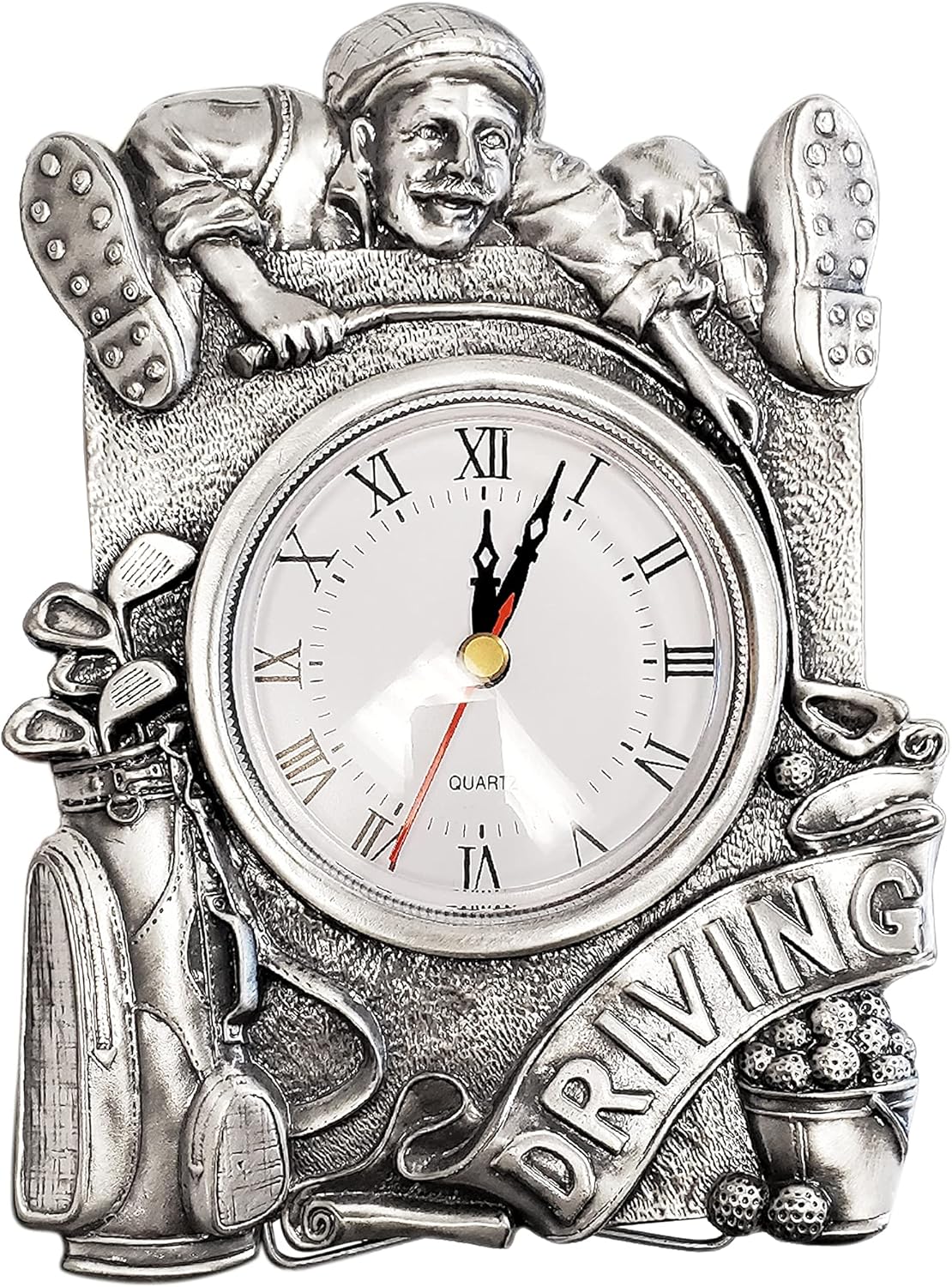 Navika PGA Driving Golf Pewter Desk Clock, Silver, 5 x 7