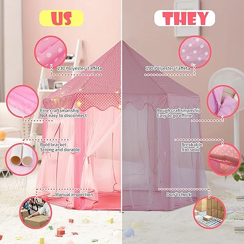 Miniatura 6 de YUANZSMCX - Tienda de campaña de castillo de princesa para niñas para niñas con luces LED de estrella regalo para niños pequeños juegos en