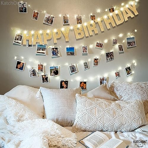 Miniatura 7 de KatchOn, Cartel de feliz cumpleaños iluminado  10 pies, 8 modos, pancarta de cumpleaños con purpurina  Cartel dorado para fiesta de cumpleaños,