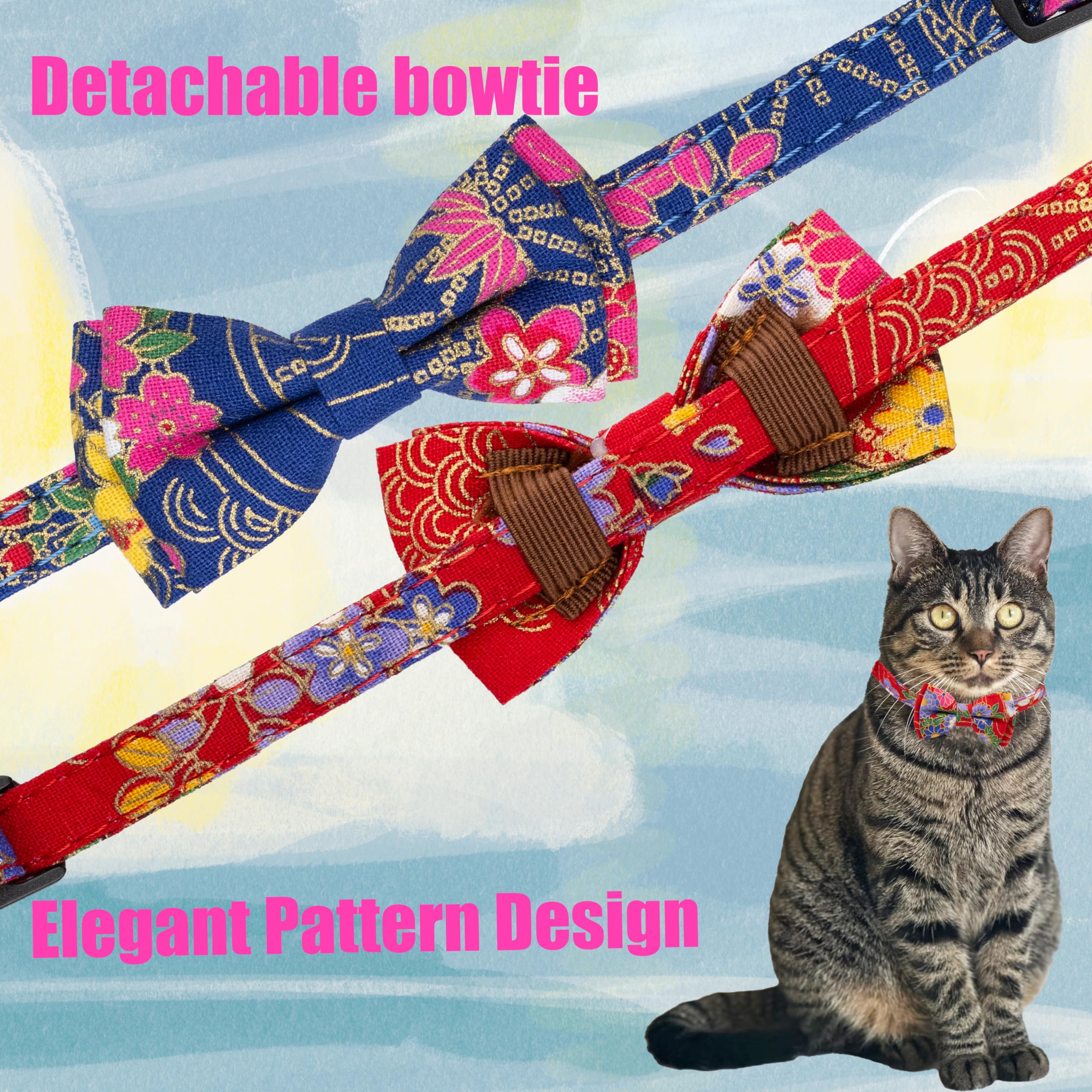 Collar de Gyapet para Gatos, Mascotas, con Campana, Pajarita Floral, Desmontable y Ajustable, de Seguridad