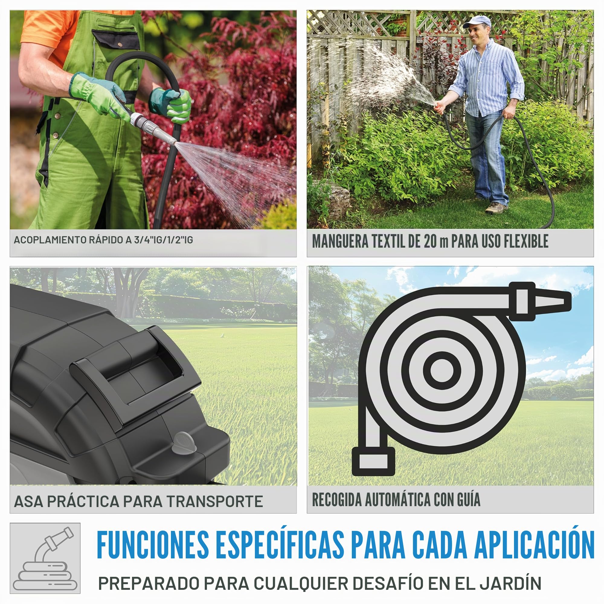 Güde Carrete de manguera automático 20-2-2 1/2 (para montaje en pared, giratorio 180°, manguera de 20 m, pulverización de agua, soporte de pared, sistema de extracción automática, cierre de